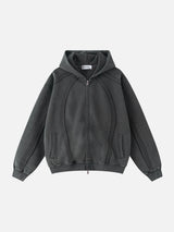 SRIPERS - Oversized Basic Embroidered Zip Up Hoodie
