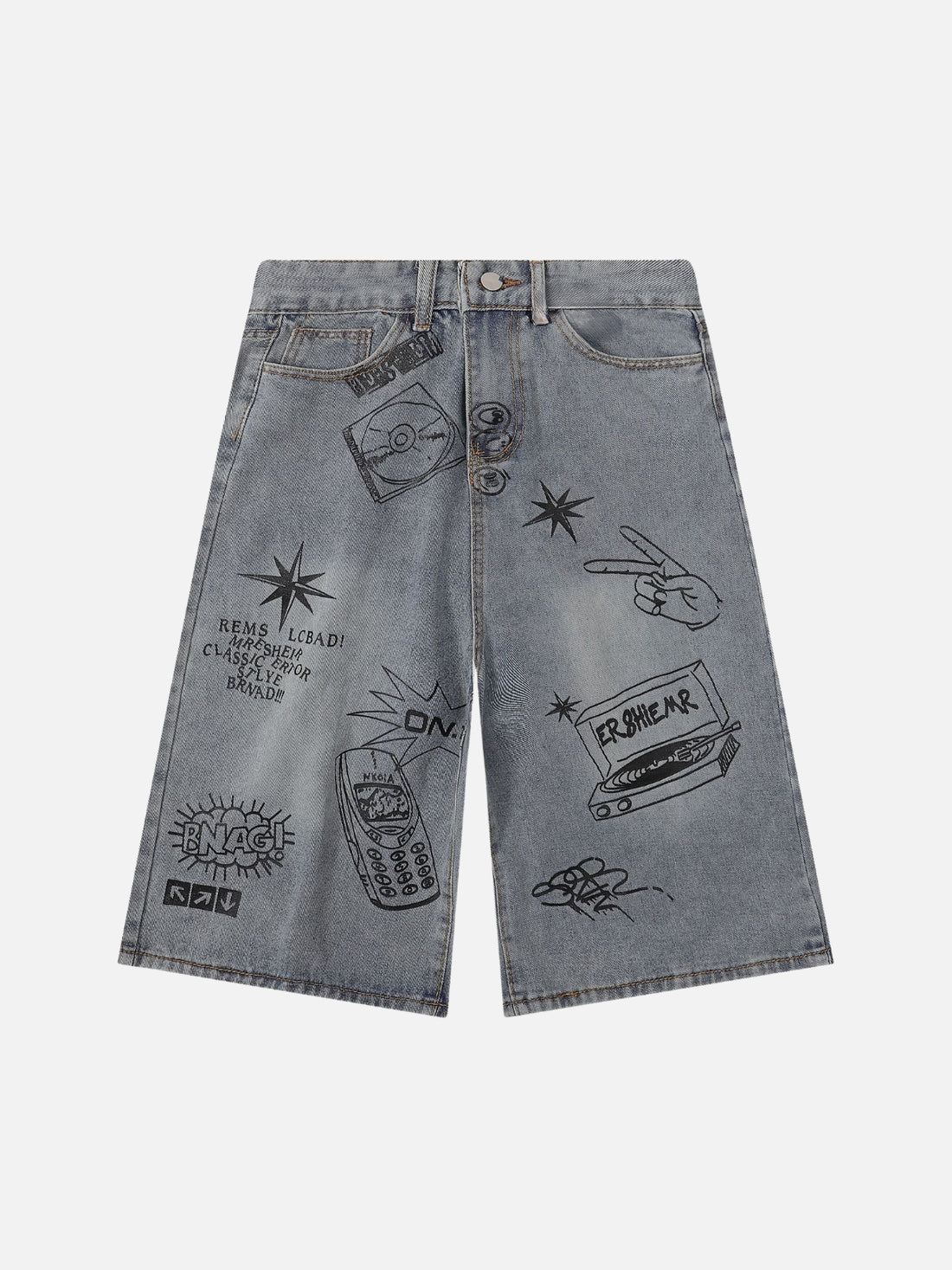 BNAG - Loose Denim Graphic Jorts Blue | TEENWEAR.EU