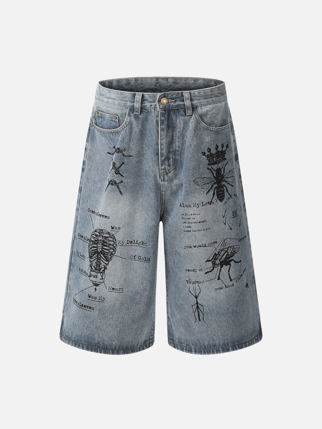 NECTAR - Loose Denim Graphic Jorts Blue | TEENWEAR.EU