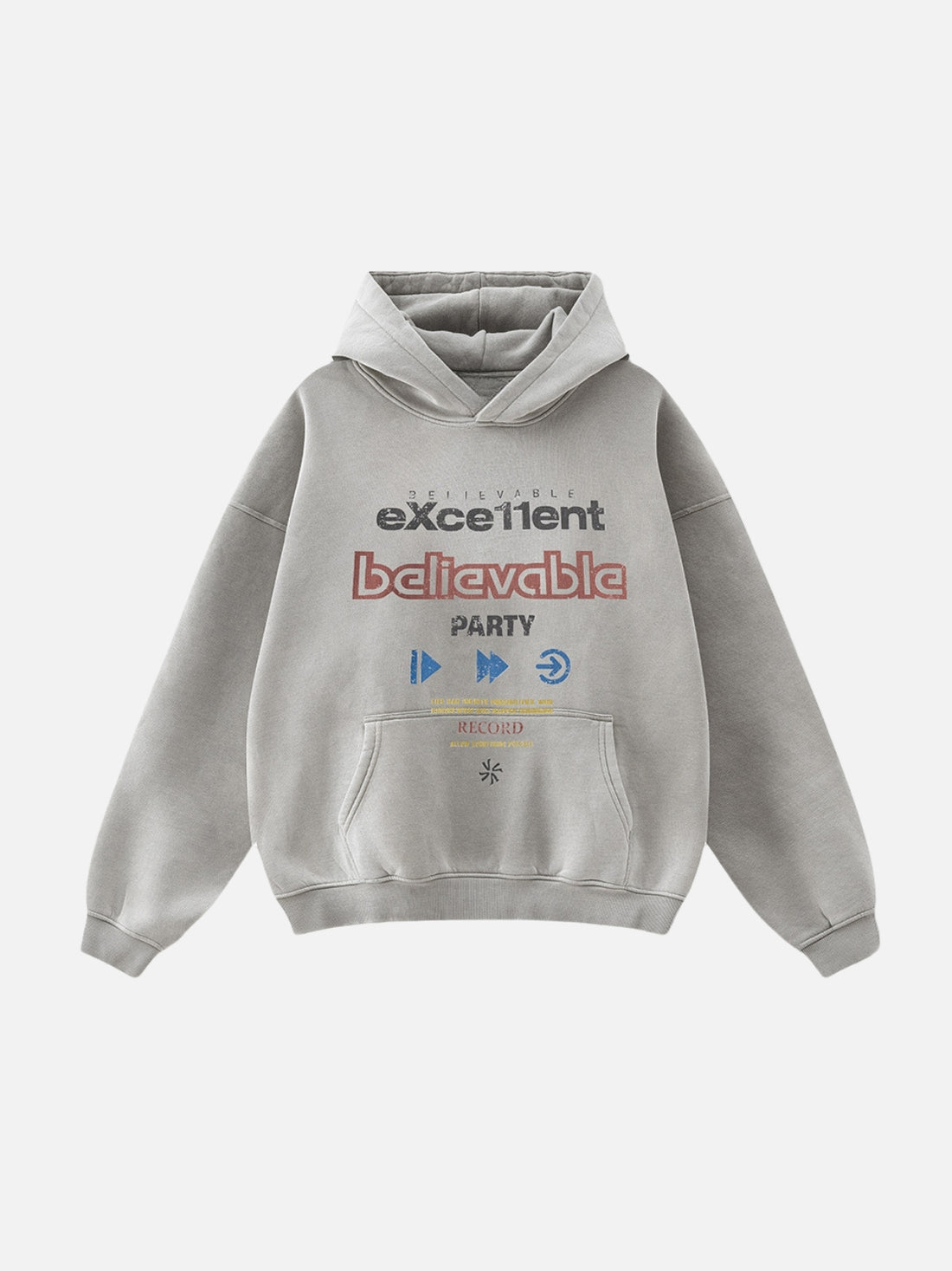 EXCE11ENT - Oversized Print Hoodie Grey | TEENWEAR.EU