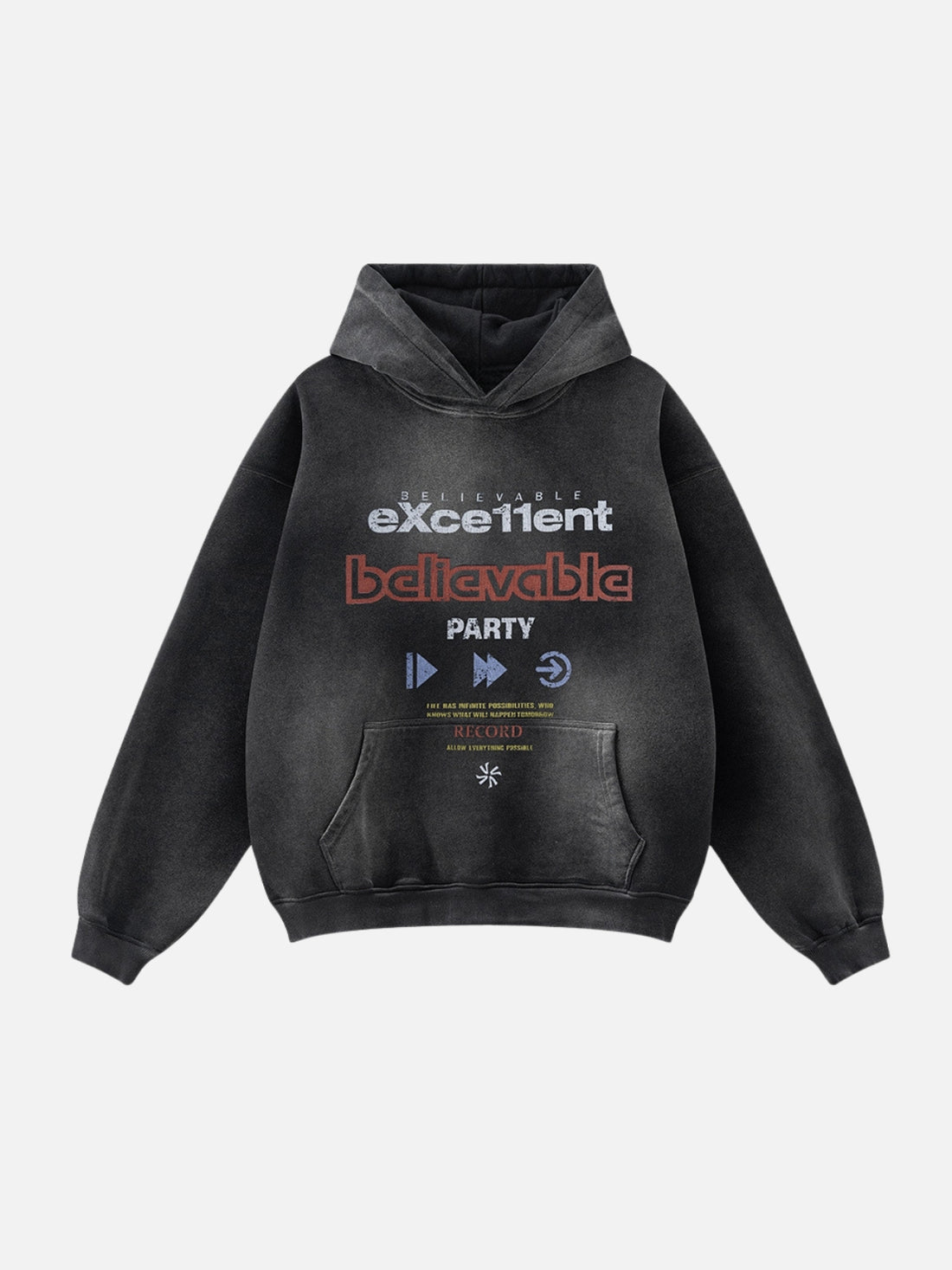 EXCE11ENT - Oversized Print Hoodie Grey | TEENWEAR.EU