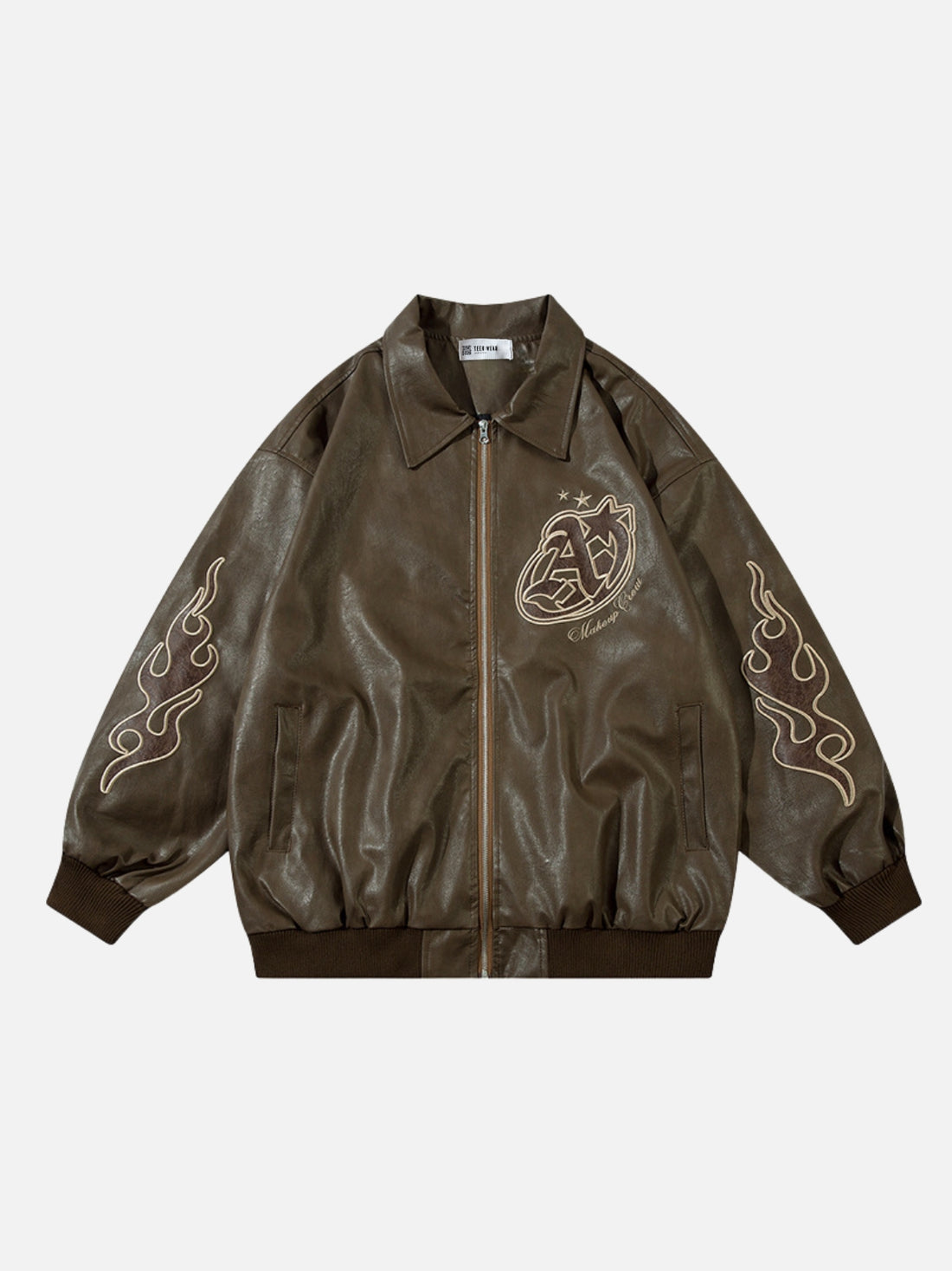 STAR CLUB - Embroidered Leather Jacket Brown | TEENWEAR.EU