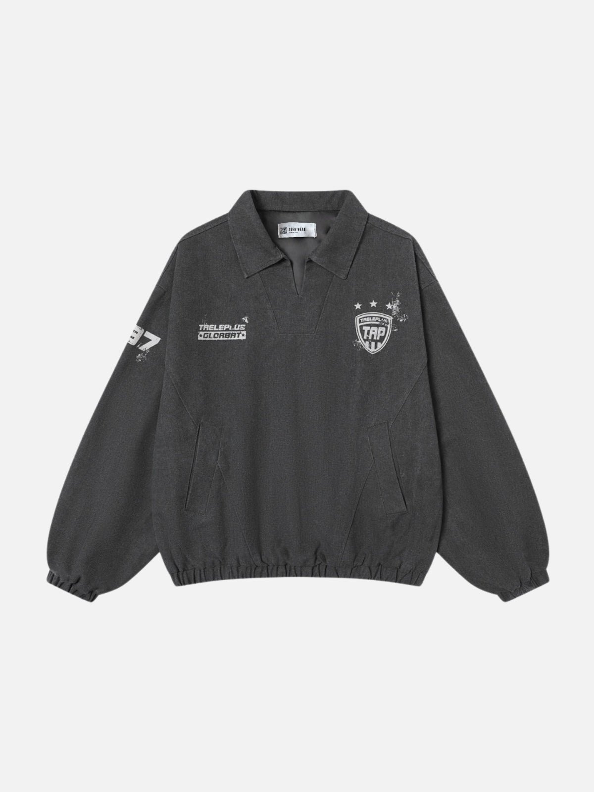 GLORBAT - Oversized Print Polo Jacket Grey | TEENWEAR.EU