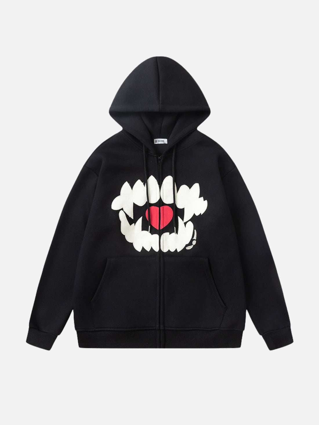 TEETH HEART - Oversized Embroidered Zip Up Hoodie Red | TEENWEAR.EU