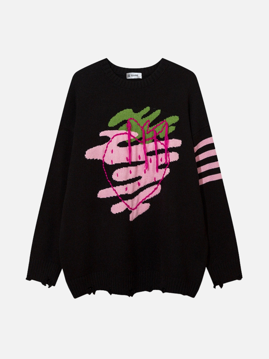 STRAWBERRY - Oversized Embroidered Sweater Beige | TEENWEAR.EU