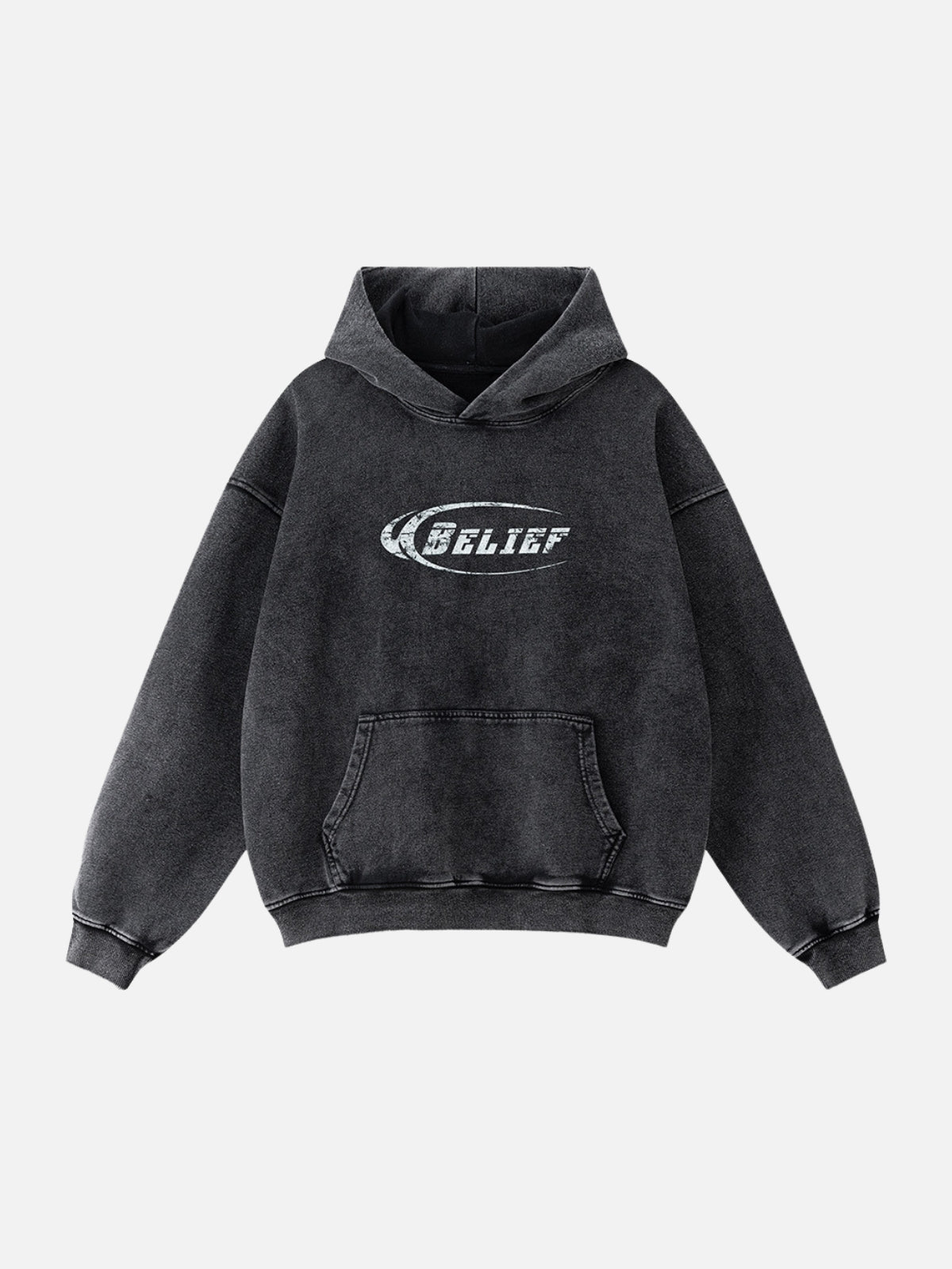 BELIEF - Oversized Graphic Hoodie Washed Black | TEENWEAR.EU