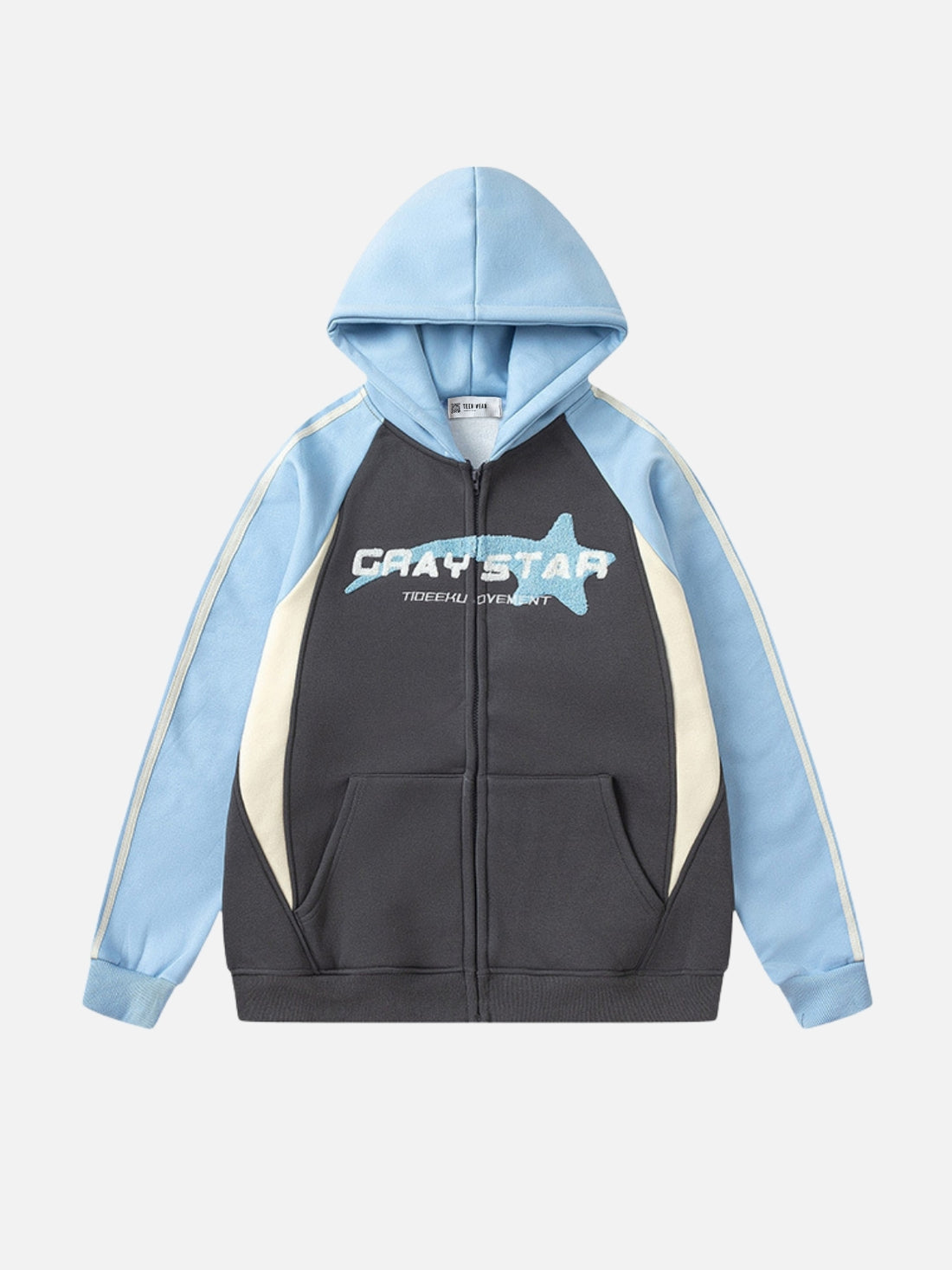 FALLING STAR - Oversized Embroidered Zip Up Hoodie Blue | TEENWEAR.EU