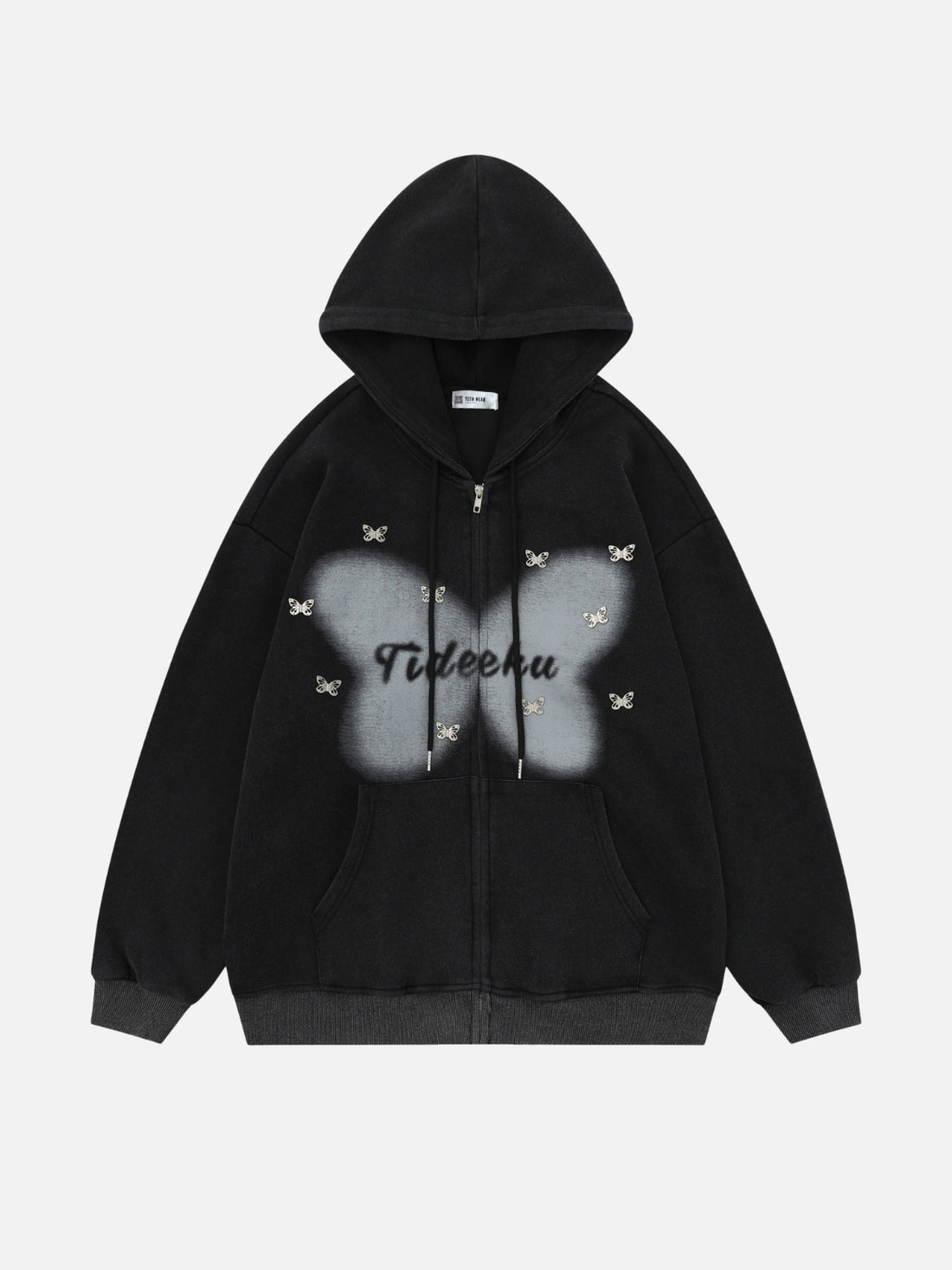 TIDEEKU - Oversized Print Zip Up Hoodie Black | TEENWEAR.EU