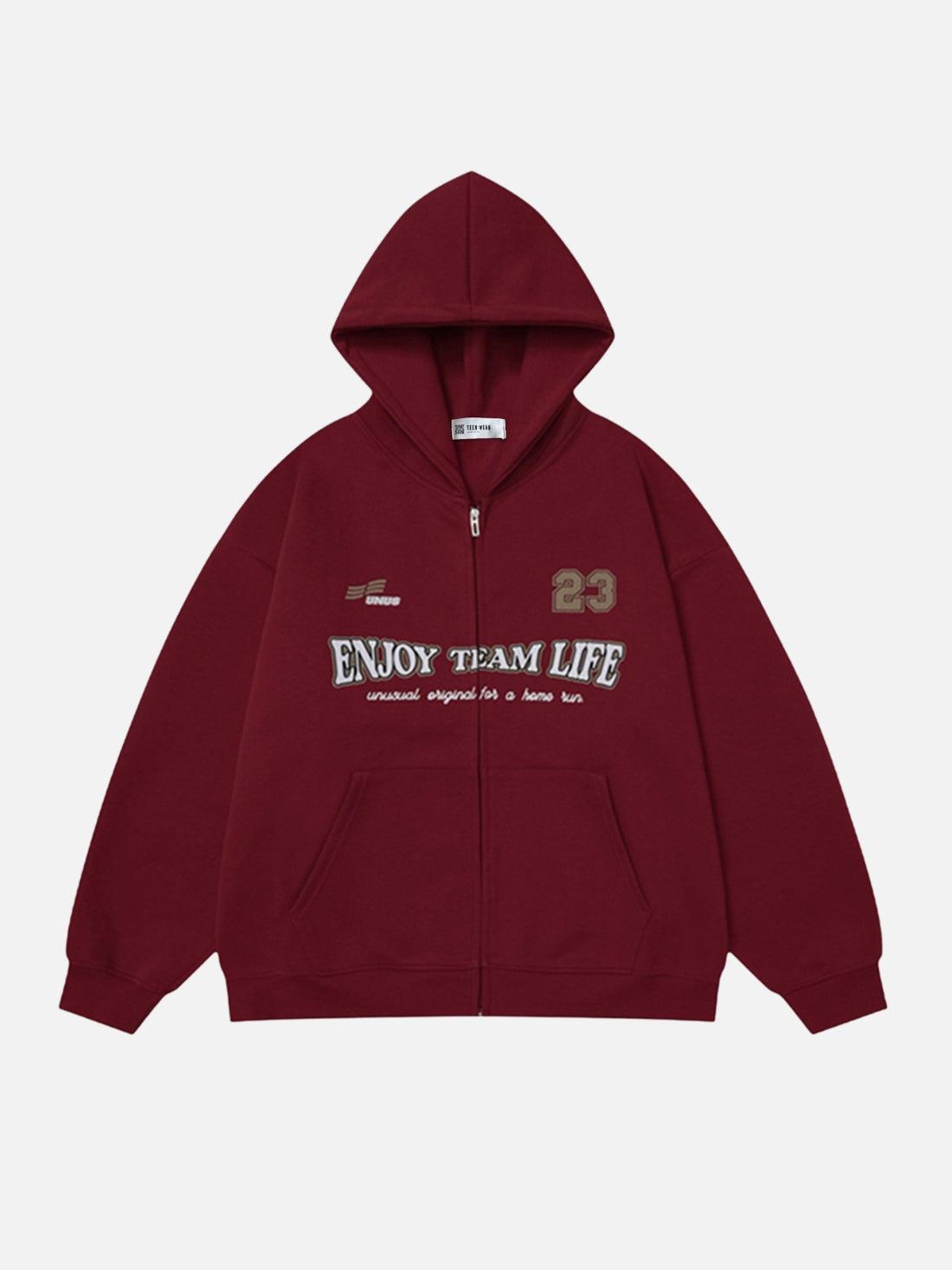 TEAM LIFE - Oversized Print Zip Up Hoodie