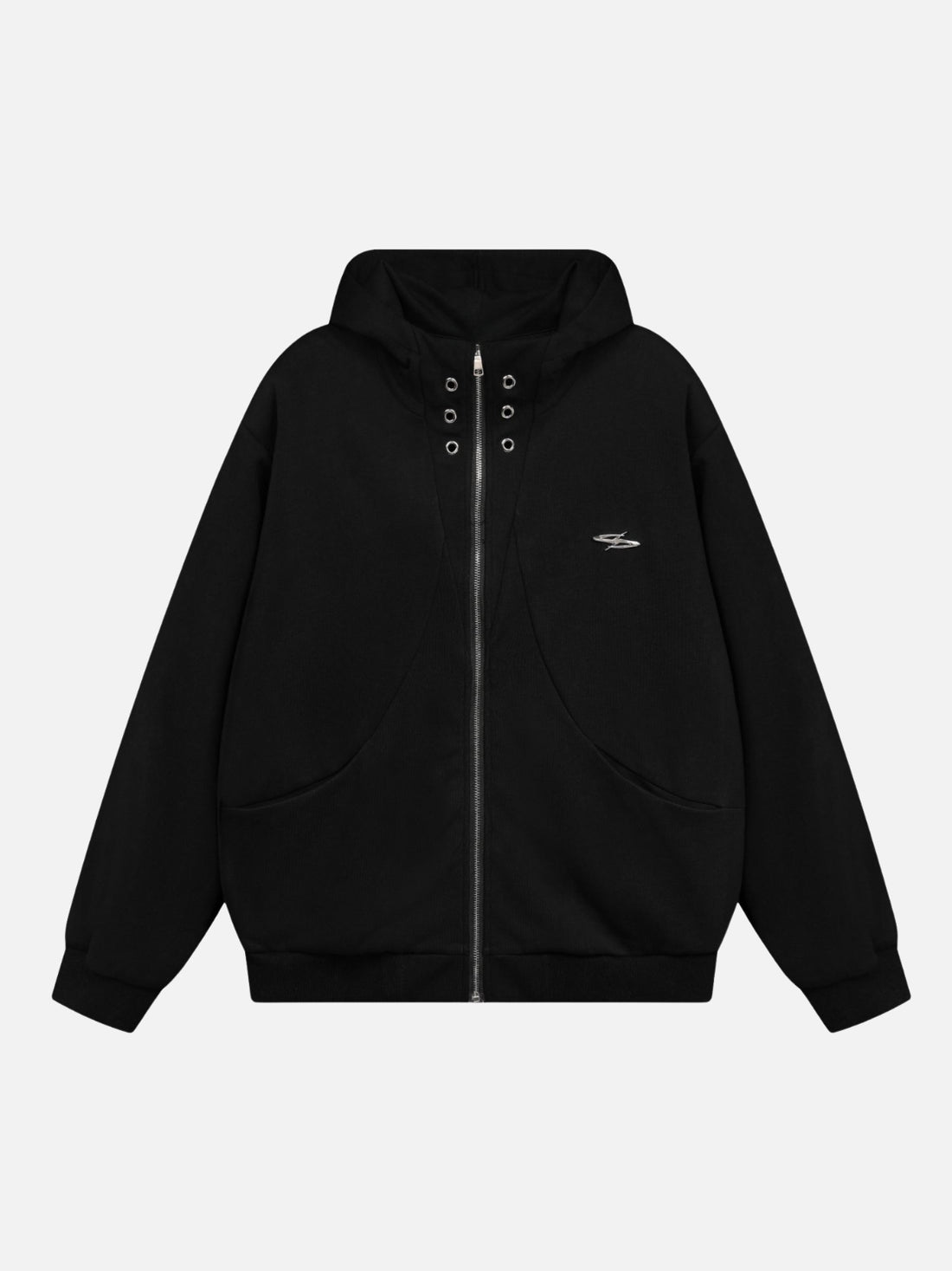 RENOUS - Oversized Embroidered Zip Up Hoodie Black | TEENWEAR.EU