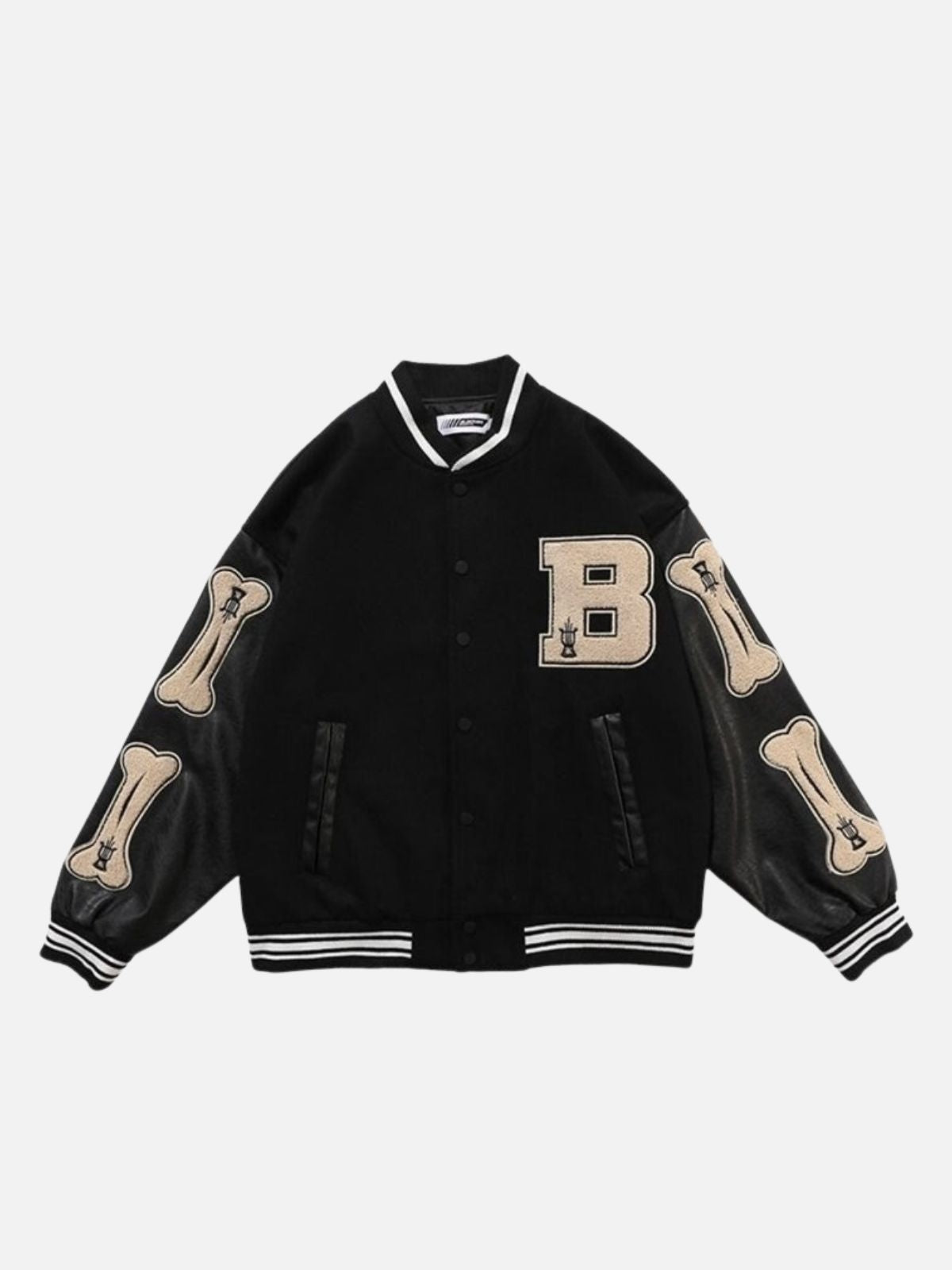 BONES - Embroidered Varsity Jacket Black | TEENWEAR.EU