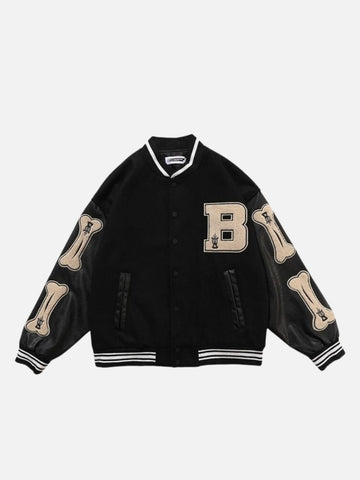 BONES - Embroidered Varsity Jacket Black | TEENWEAR.EU