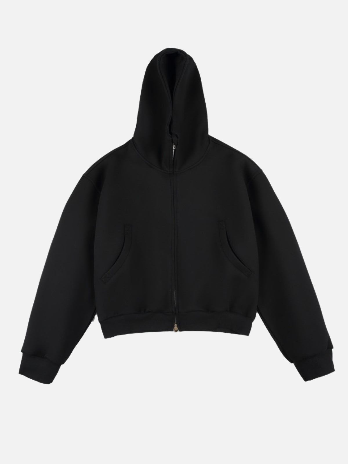 ZIP MASTER - Oversized Cropped Basic Zip Up Hoodie Black | TEENWEAR.EU