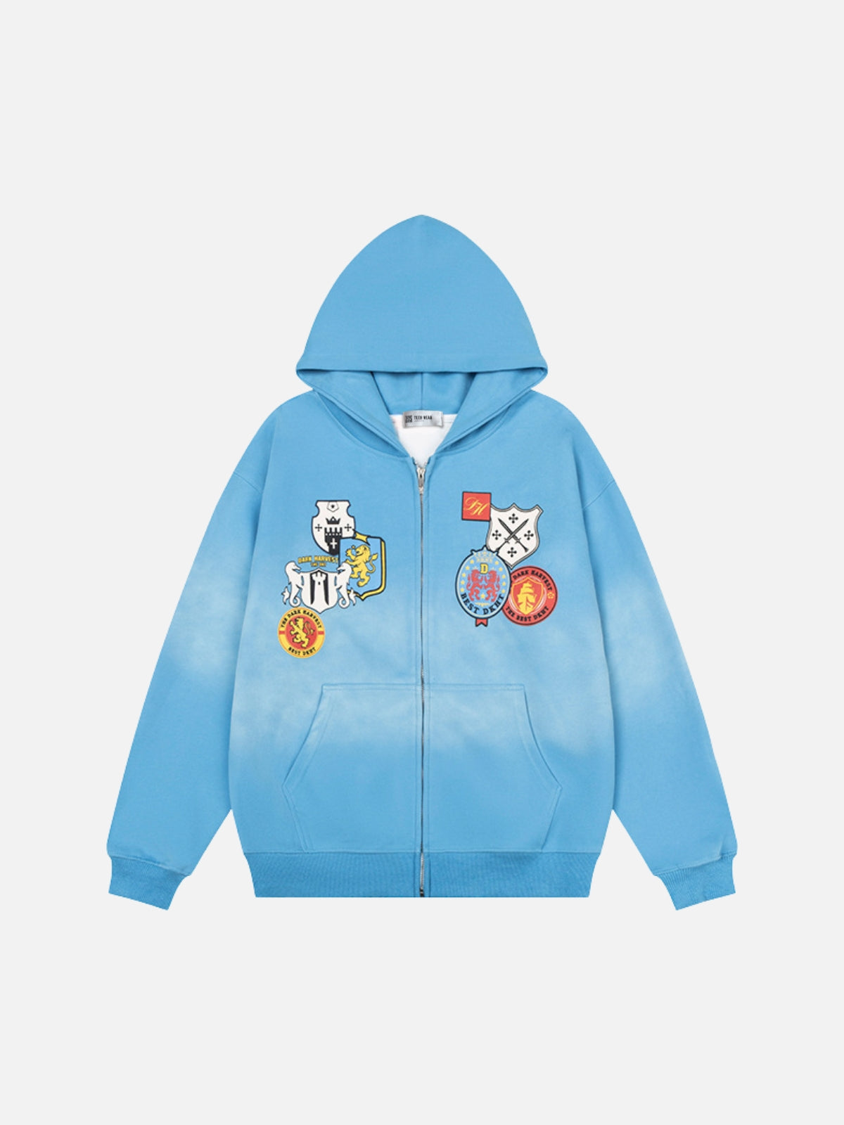 SHIELDY - Oversized Embroidered Zip Up Hoodie Blue | Teenwear.eu