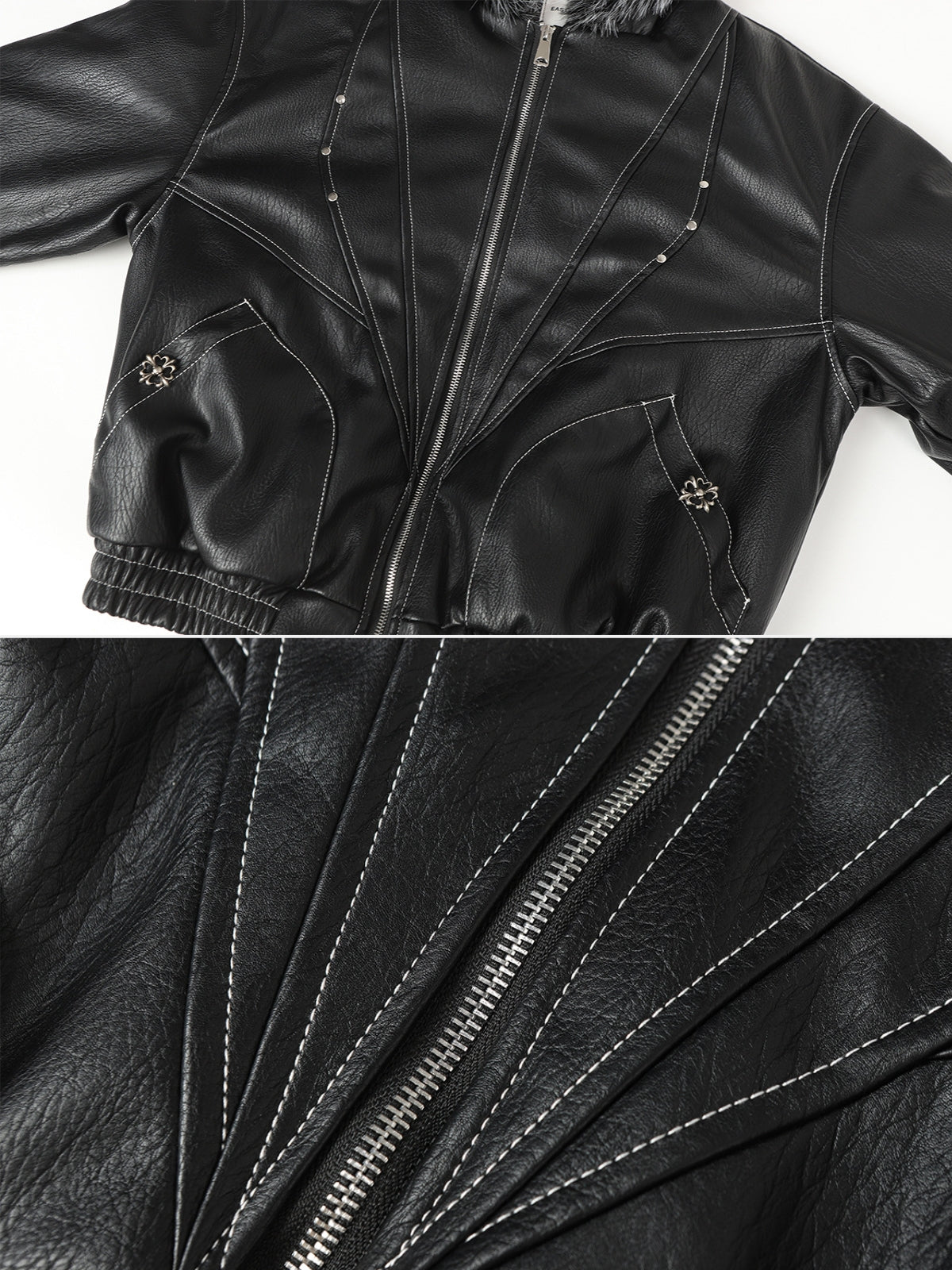 STREET EDGE - Black Faux Leather Oversized Jacket
