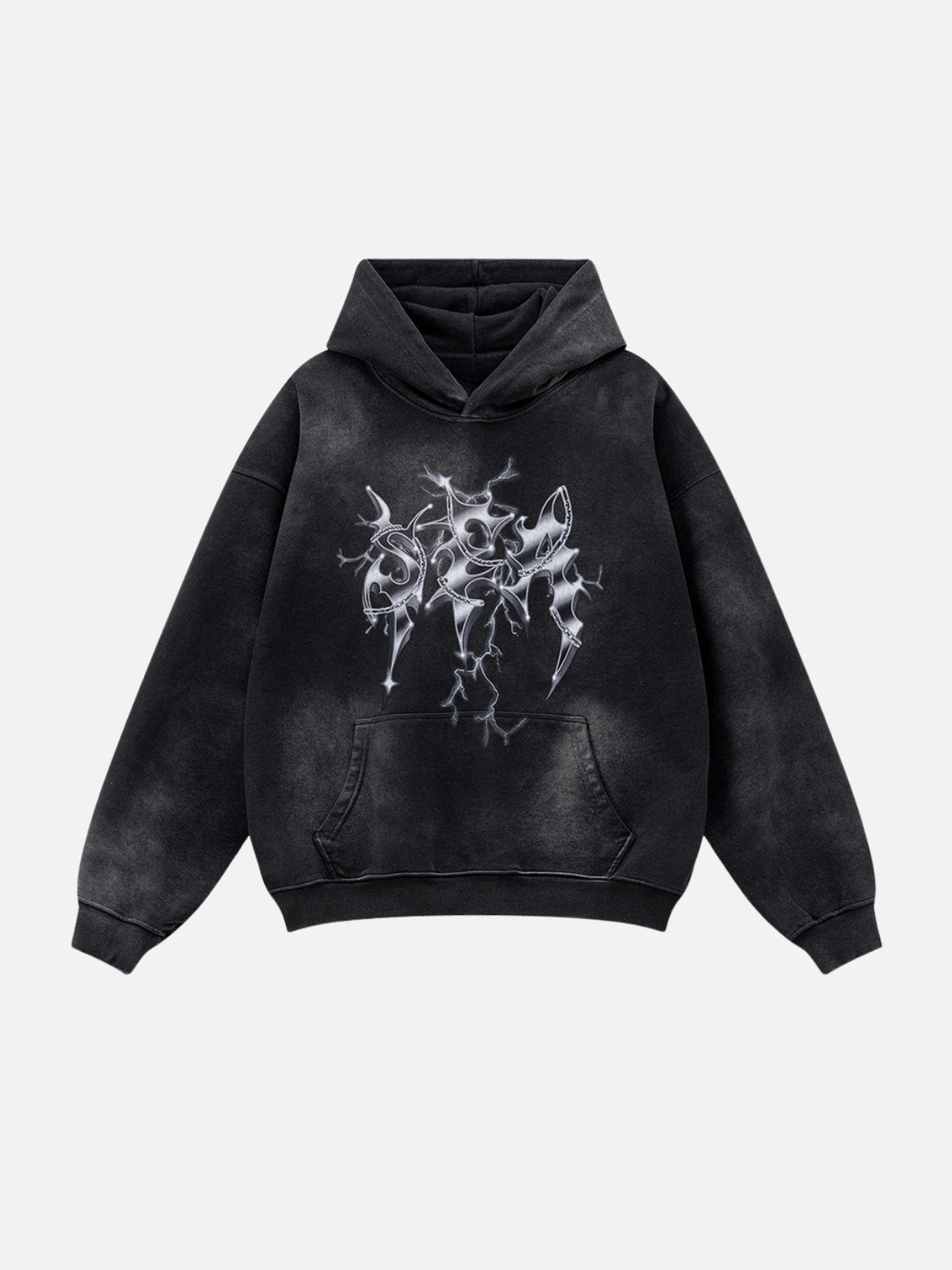 FROZING - Oversized Print Hoodie Washed Black | TEENWEAR.EU