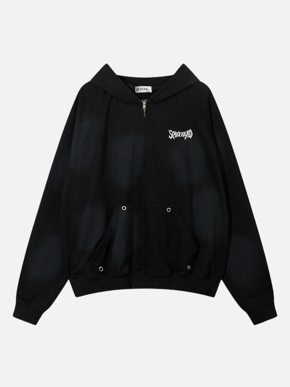 SPIKHEAD - Oversized Embroidered Zip Up Hoodie Black | TEENWEAR.EU