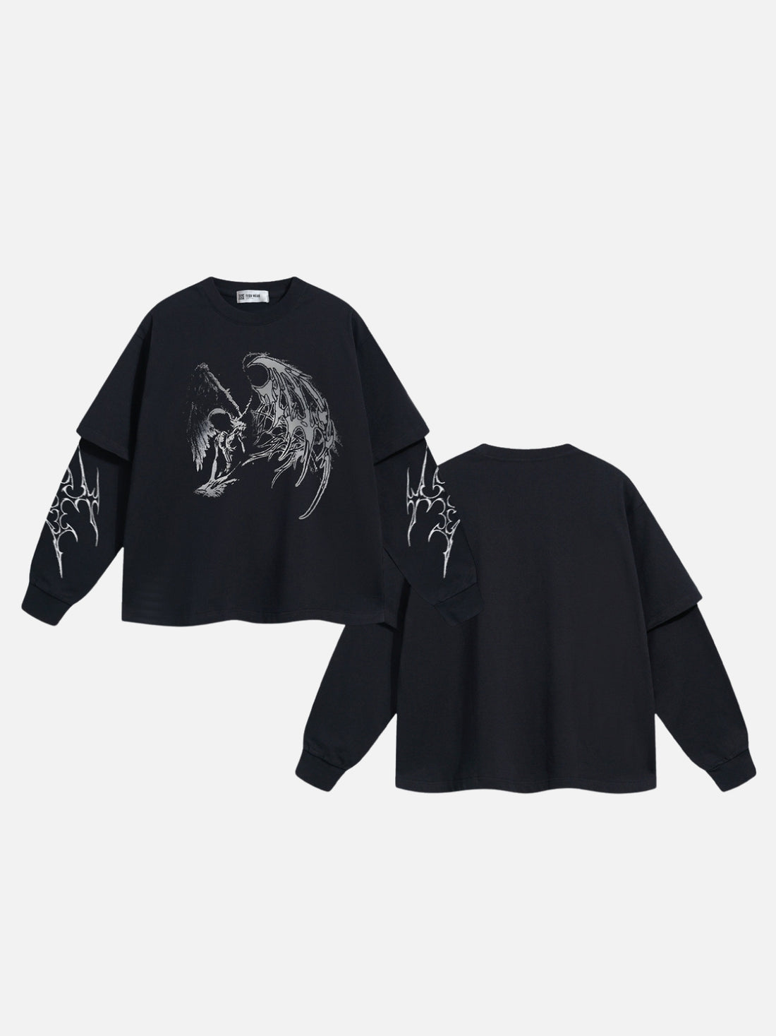 EAGLE - Oversized Print Long Sleeved T-Shirt Washed Black | TEENWEAR.EU