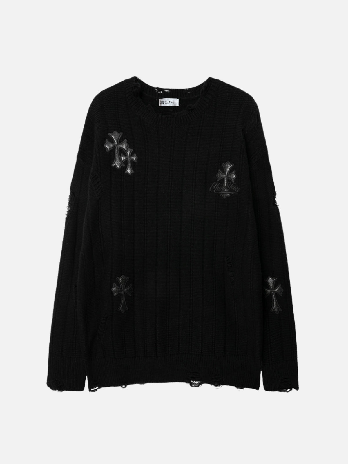 CROSSY - Oversized Embroidered Sweater Black | TEENWEAR.EU