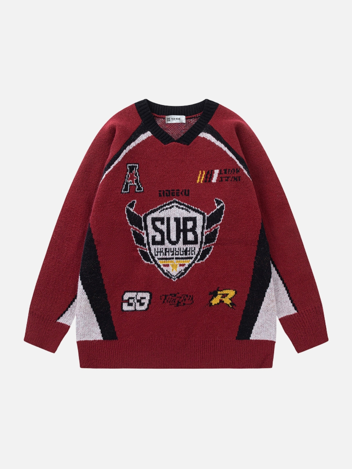 SUB GRAY - Oversized Graphic Sweater Jersey Red | TEENWEAR.EU