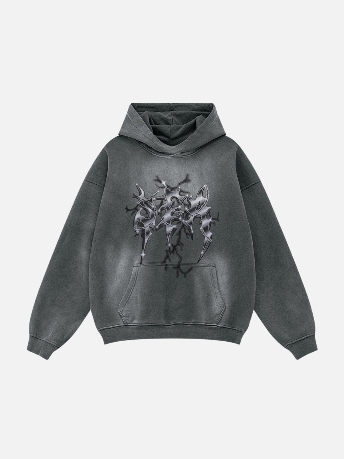 FROZING - Oversized Print Hoodie Washed Black | TEENWEAR.EU