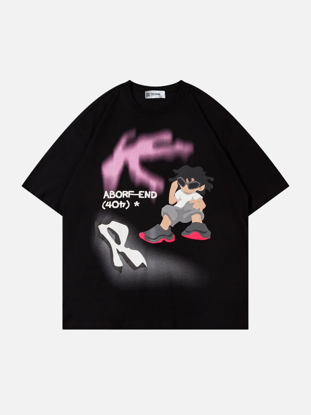 4017 - Oversized Print T-shirt Black | TEENWEAR.EU