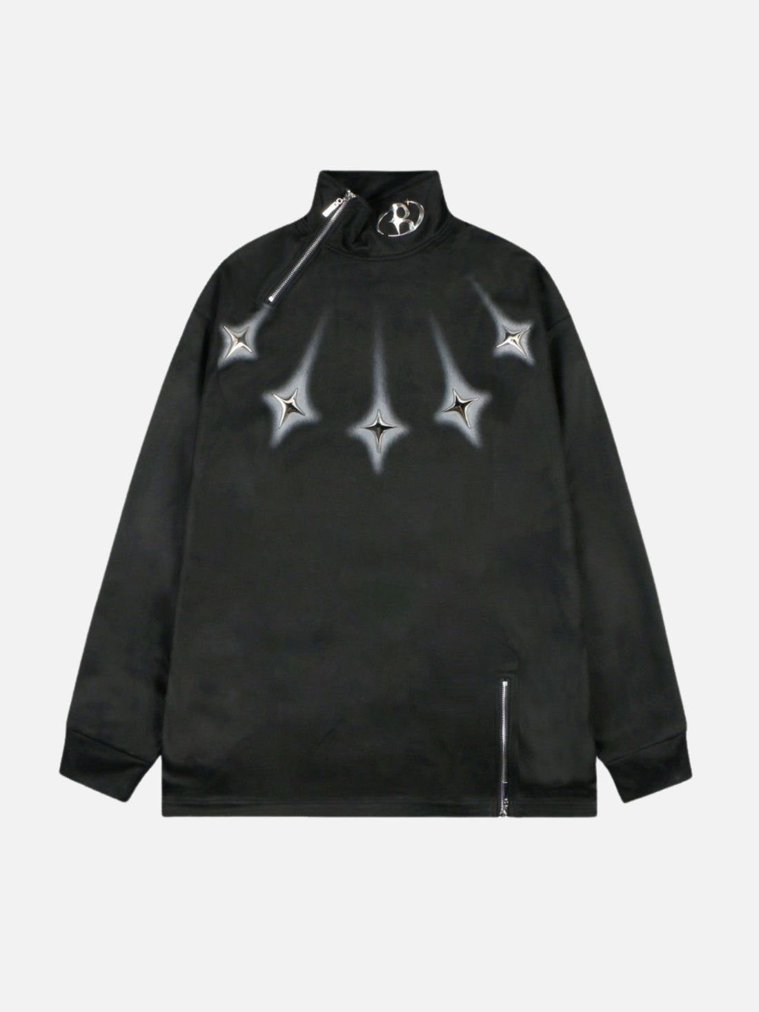 STARFALL - Oversized Embroidered Zip Long Sleeve Black | TEENWEAR.EU