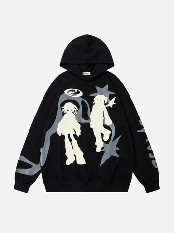 ANGELED - Oversized Print Hoodie Black | TEENWEAR.EU