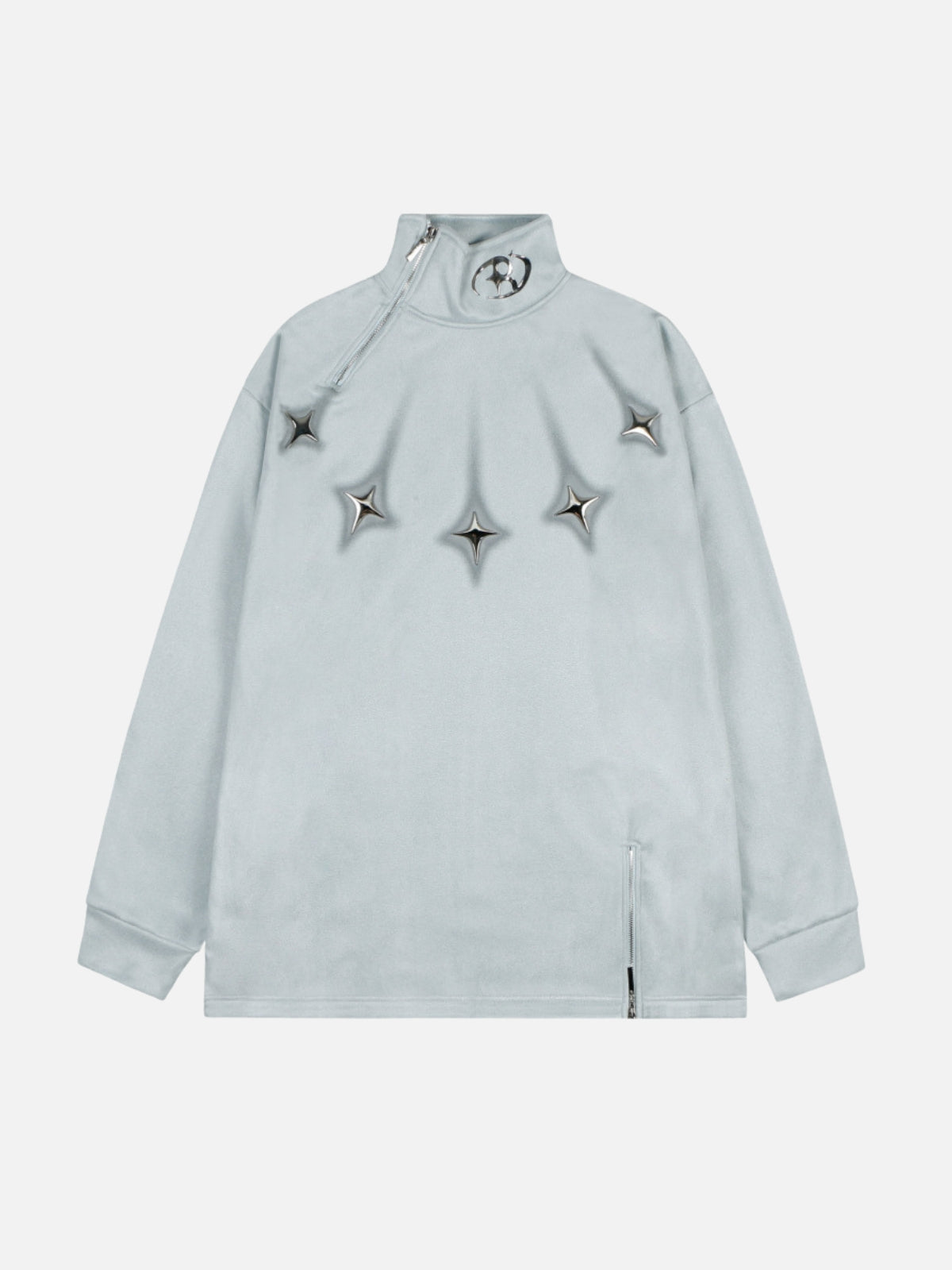 STARFALL - Oversized Embroidered Zip Long Sleeve Blue | TEENWEAR.EU