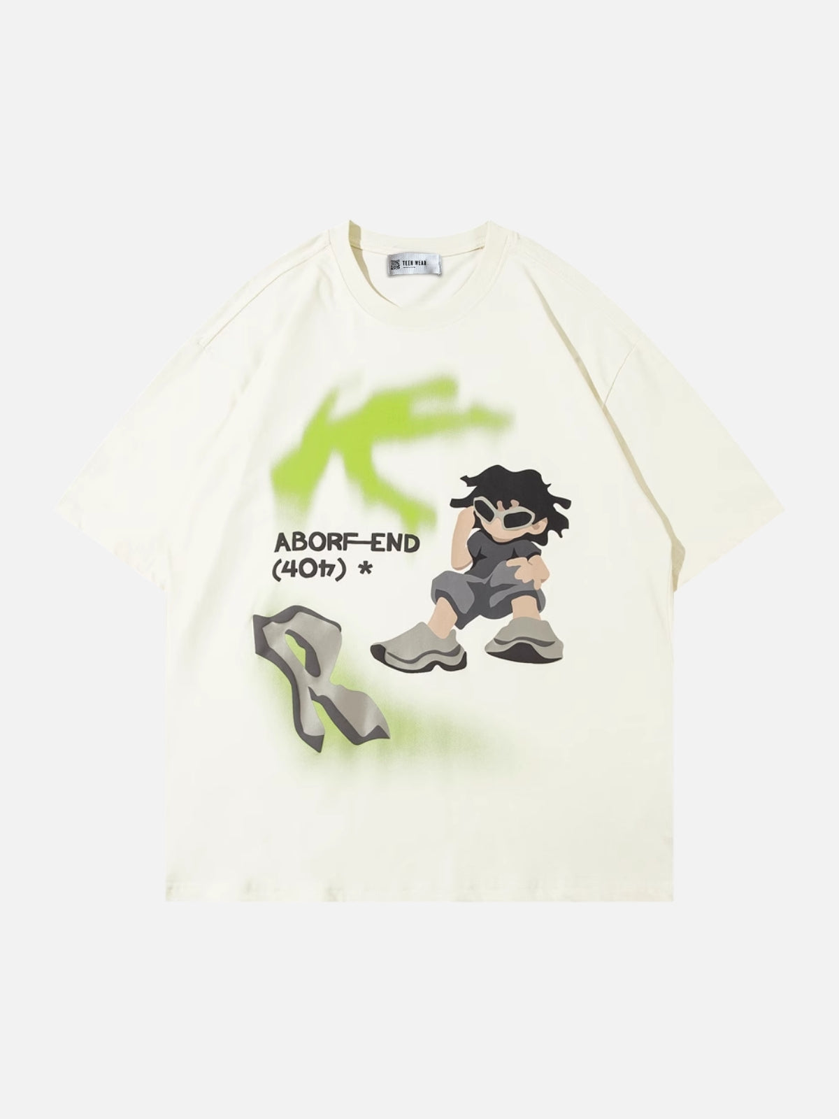 4017 - Oversized Print T-shirt Beige | TEENWEAR.EU