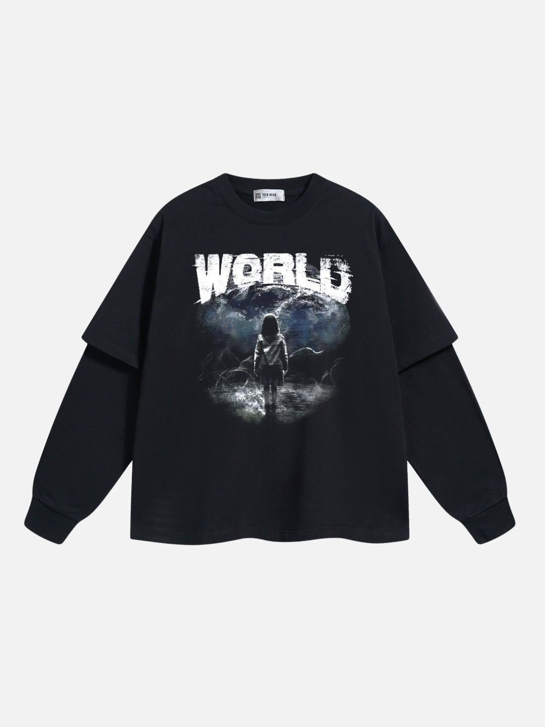 WORLD - Oversized Print Long Sleeved T-Shirt Black | TEENWEAR.EU