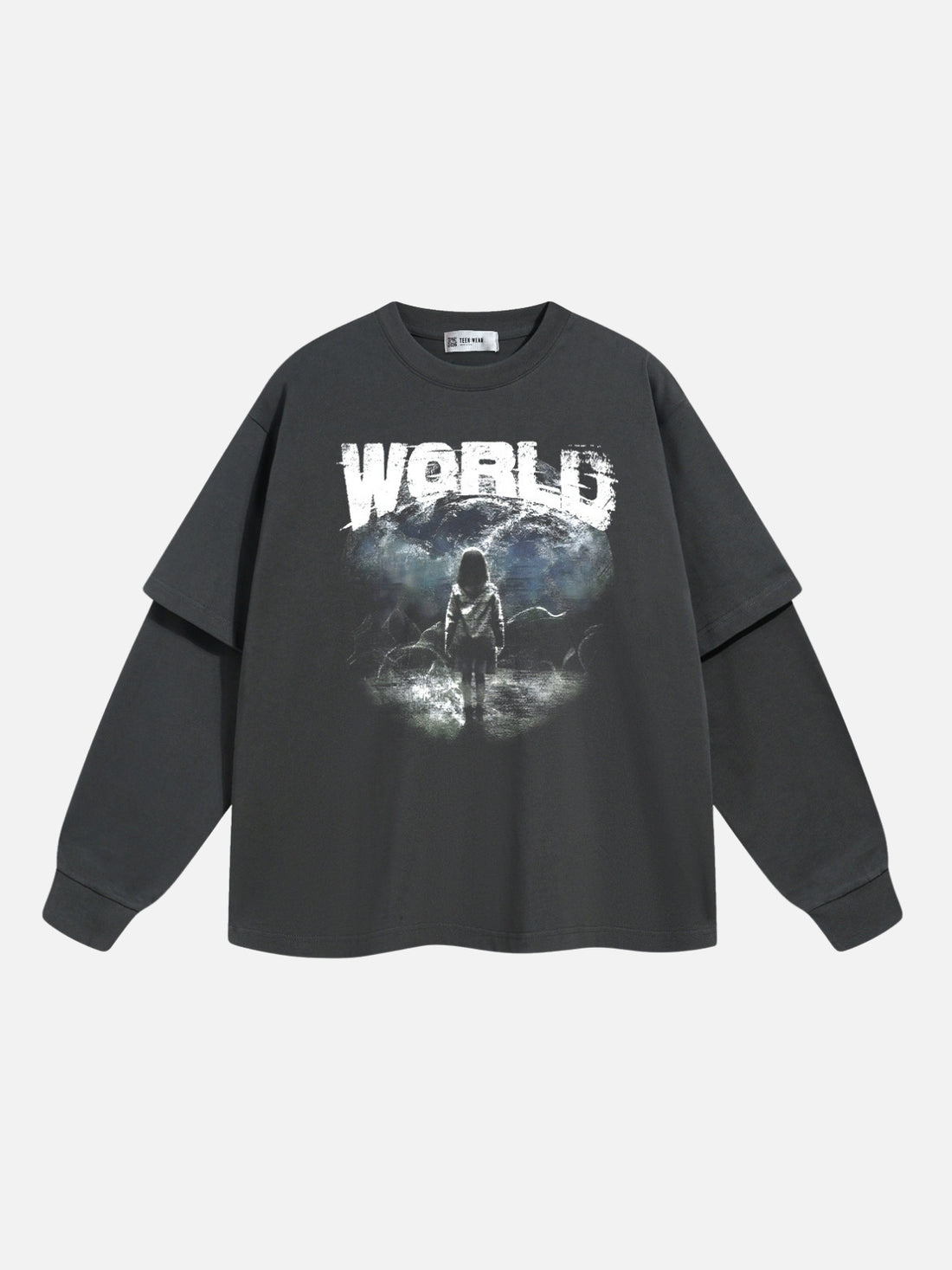 WORLD - Oversized Print Long Sleeved T-Shirt Black | TEENWEAR.EU