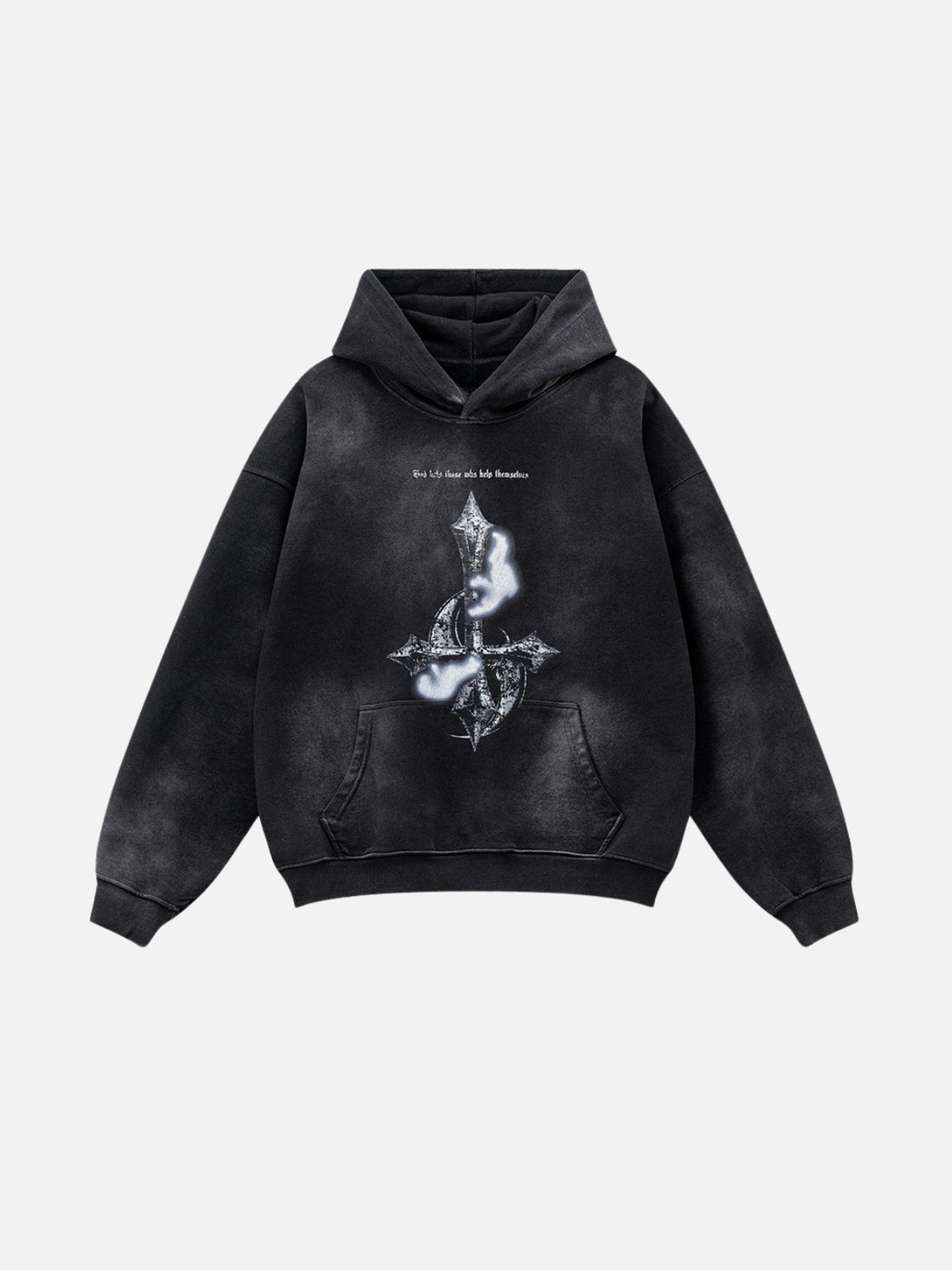 THEMSELVES - Oversized Print Hoodie Washed Black | TEENWEAR.EU