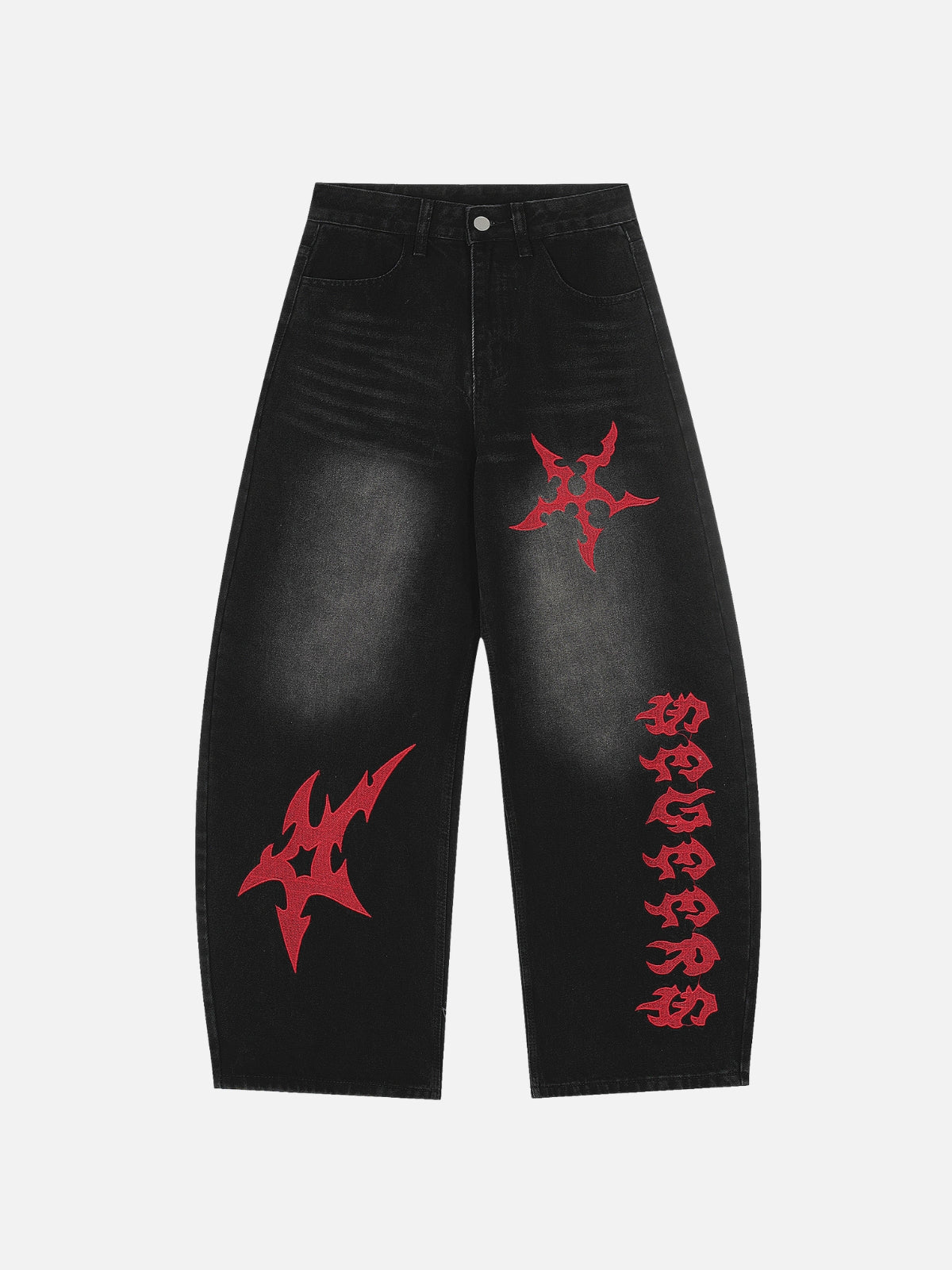 SPINNER - Baggy Embroidered Graphic Jeans Black | Teenwear.eu