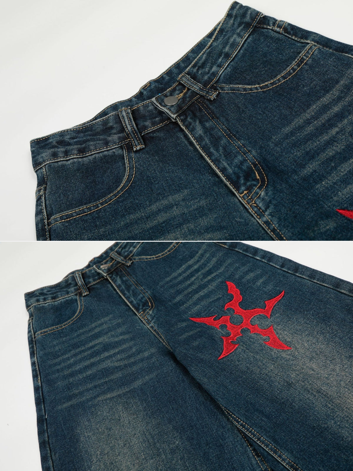 SPINNER - Baggy Embroidered Graphic Jeans