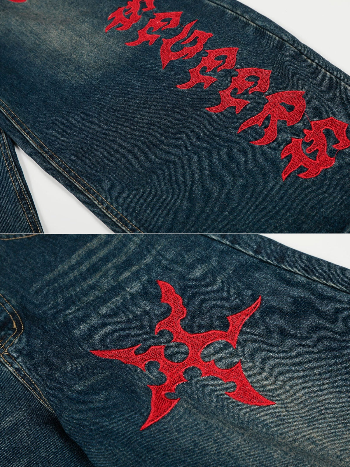 SPINNER - Baggy Embroidered Graphic Jeans