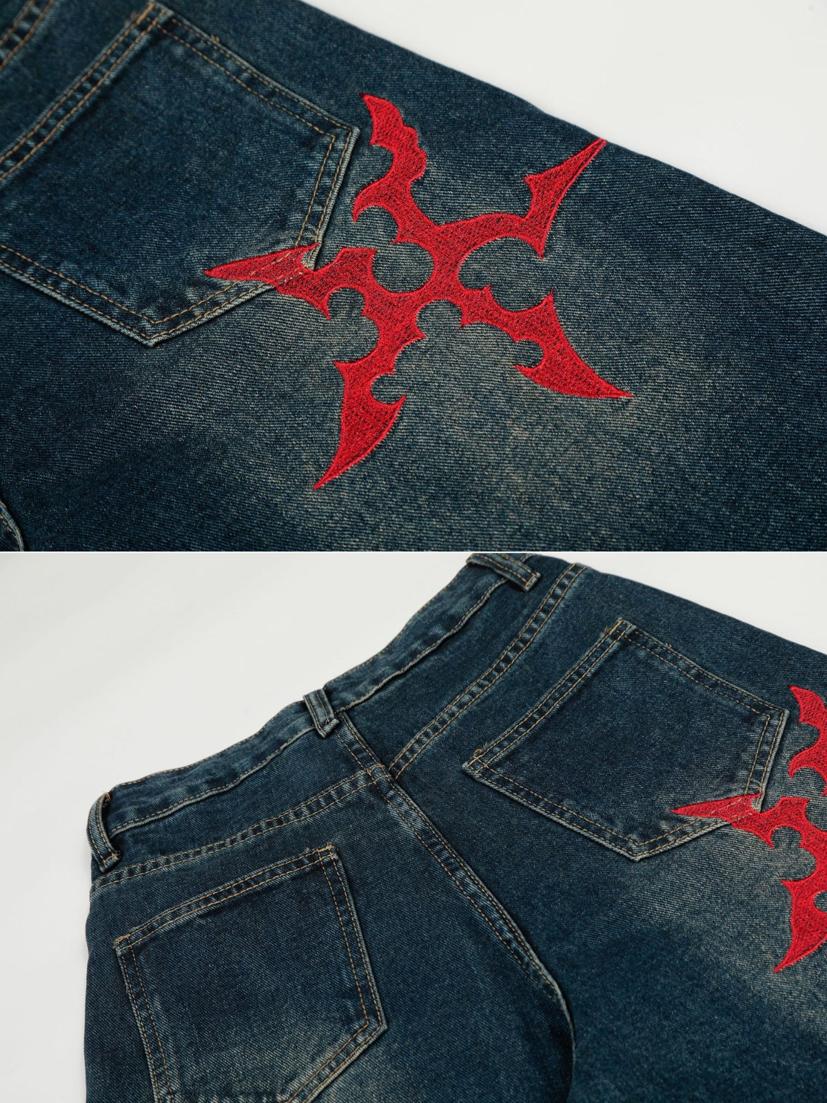 SPINNER - Baggy Embroidered Graphic Jeans