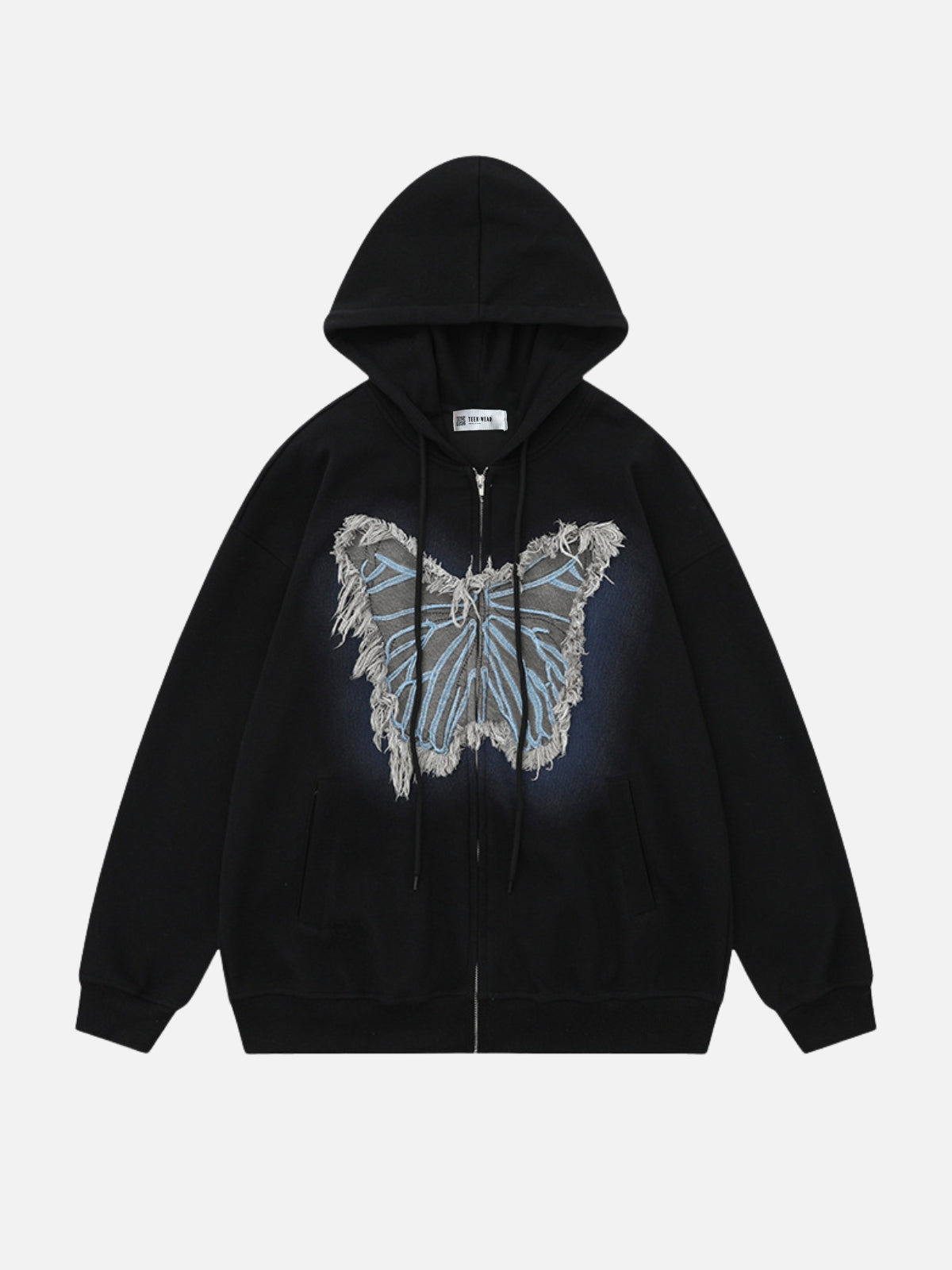 MOTYLES - Oversized Embroidered Zip Up Hoodie Black | TEENWEAR.EU