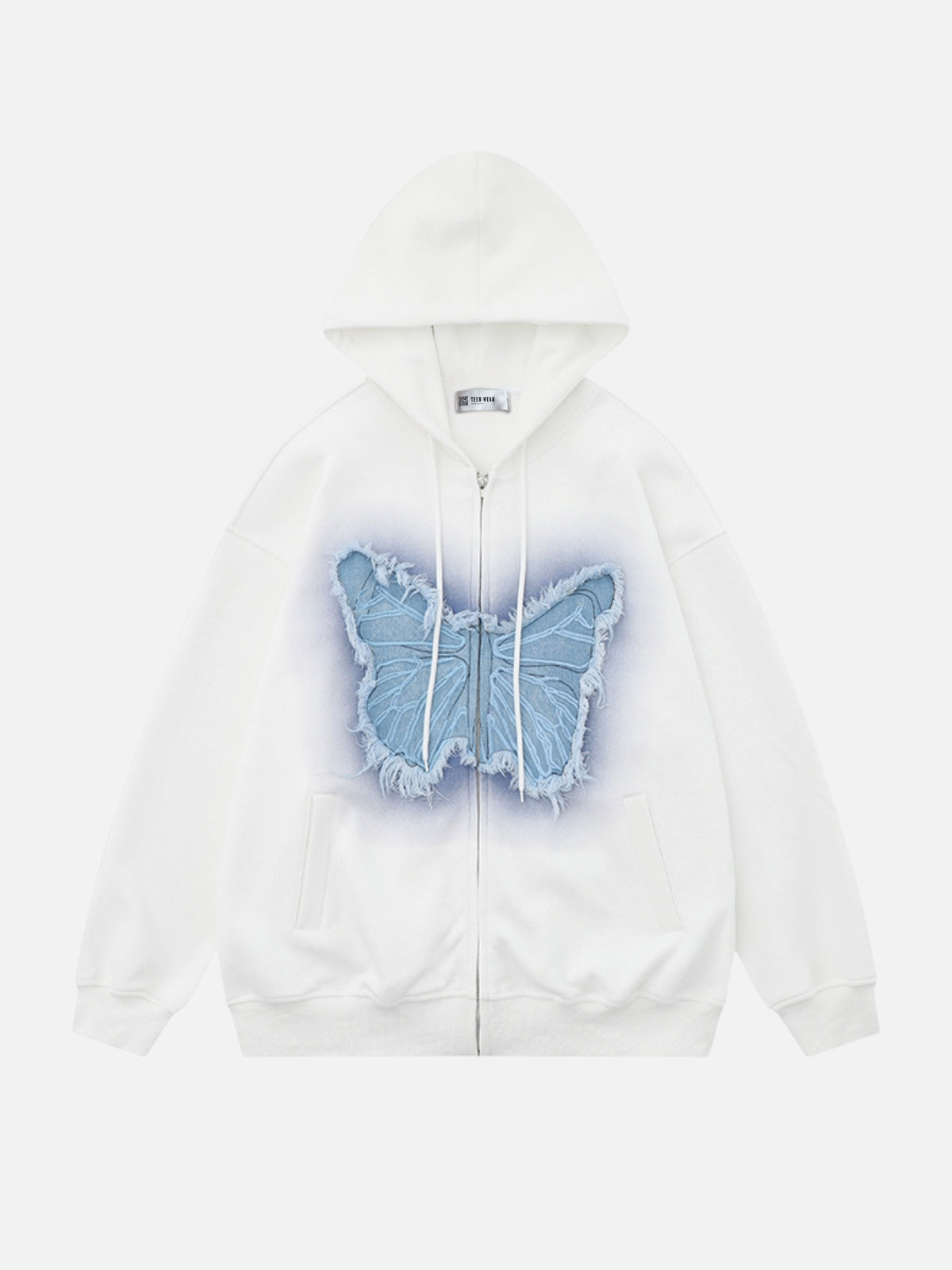 MOTYLES - Oversized Embroidered Zip Up Hoodie White | TEENWEAR.EU
