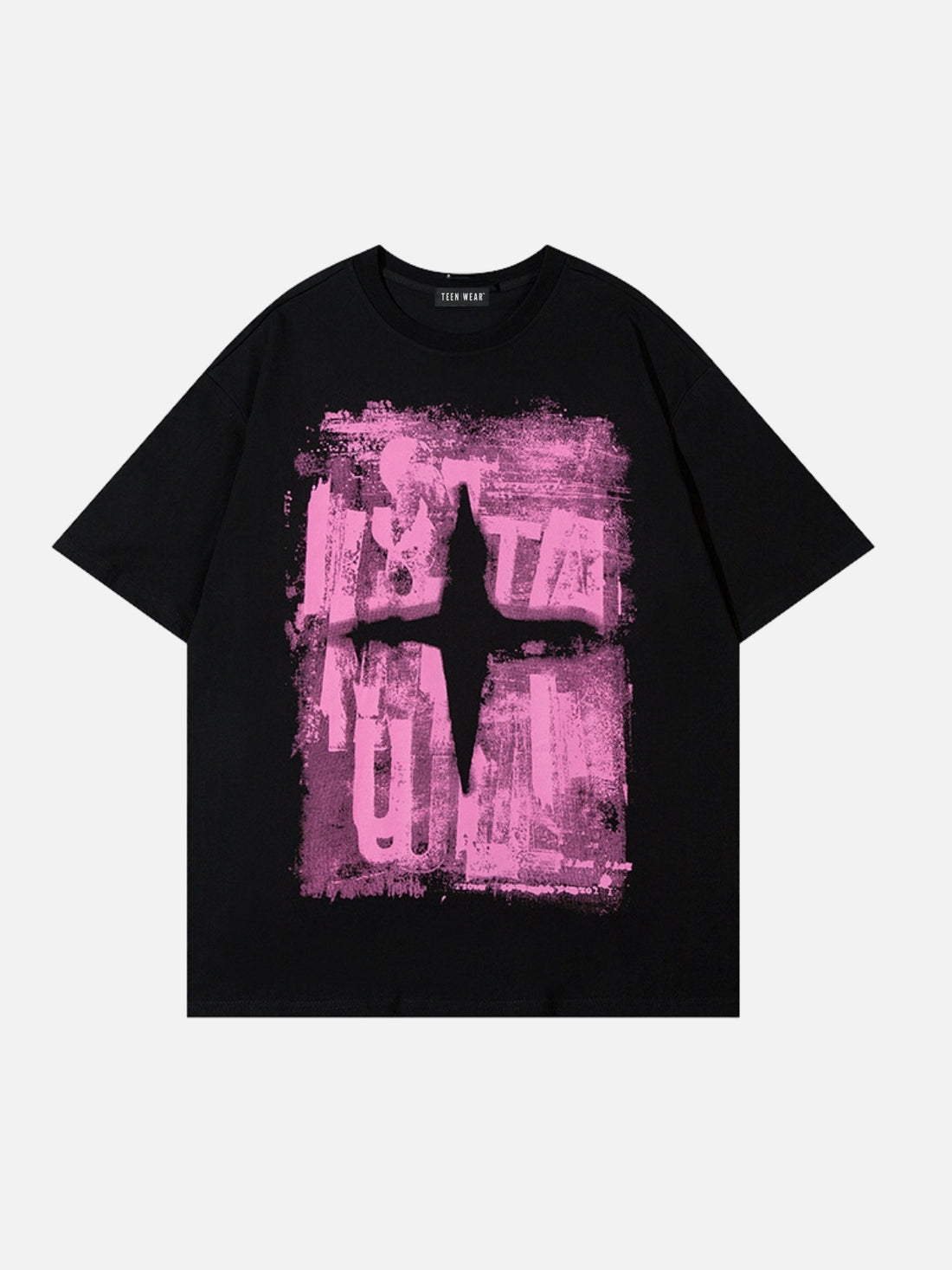 STANSED - Oversized Print T-Shirt Black | TEENWEAR.EU