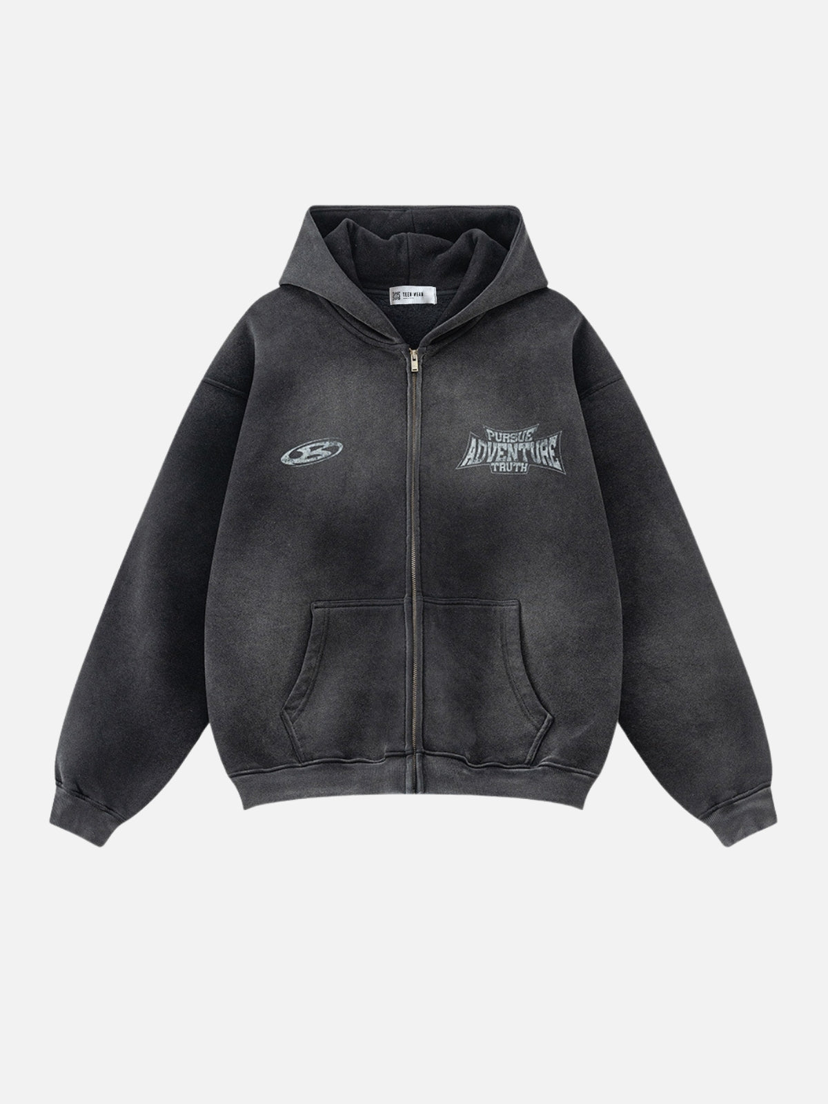 PERSUE - Oversized Print Zip Up Hoodie Washed Black | Teenwear.eu