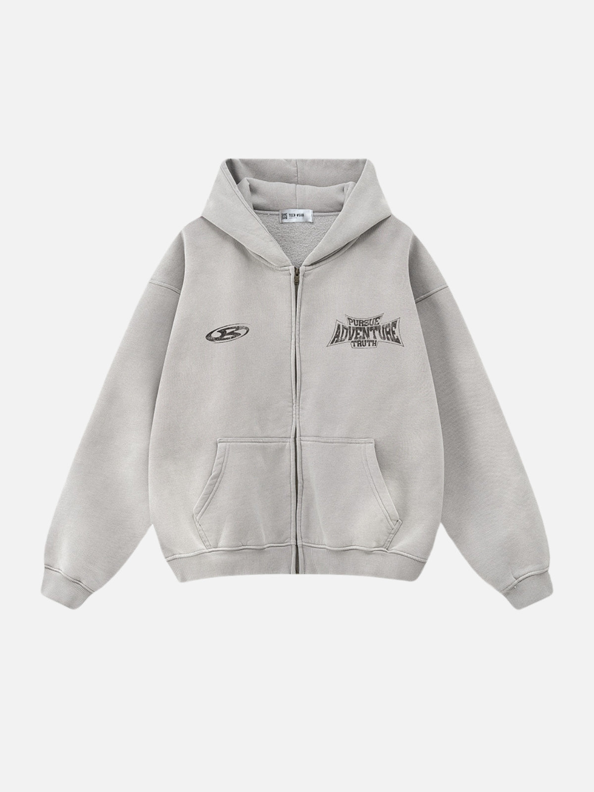 PERSUE - Oversized Print Zip Up Hoodie Grey | TEENWEAR.EU