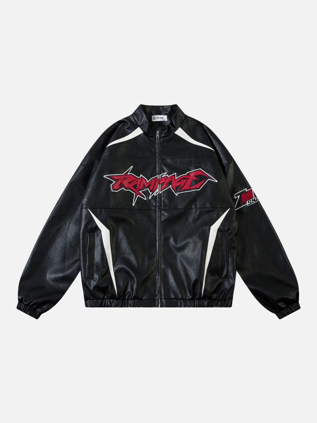 RAMPAGE - Oversized Embroidered Leather Jacket Black | TEENWEAR.EU