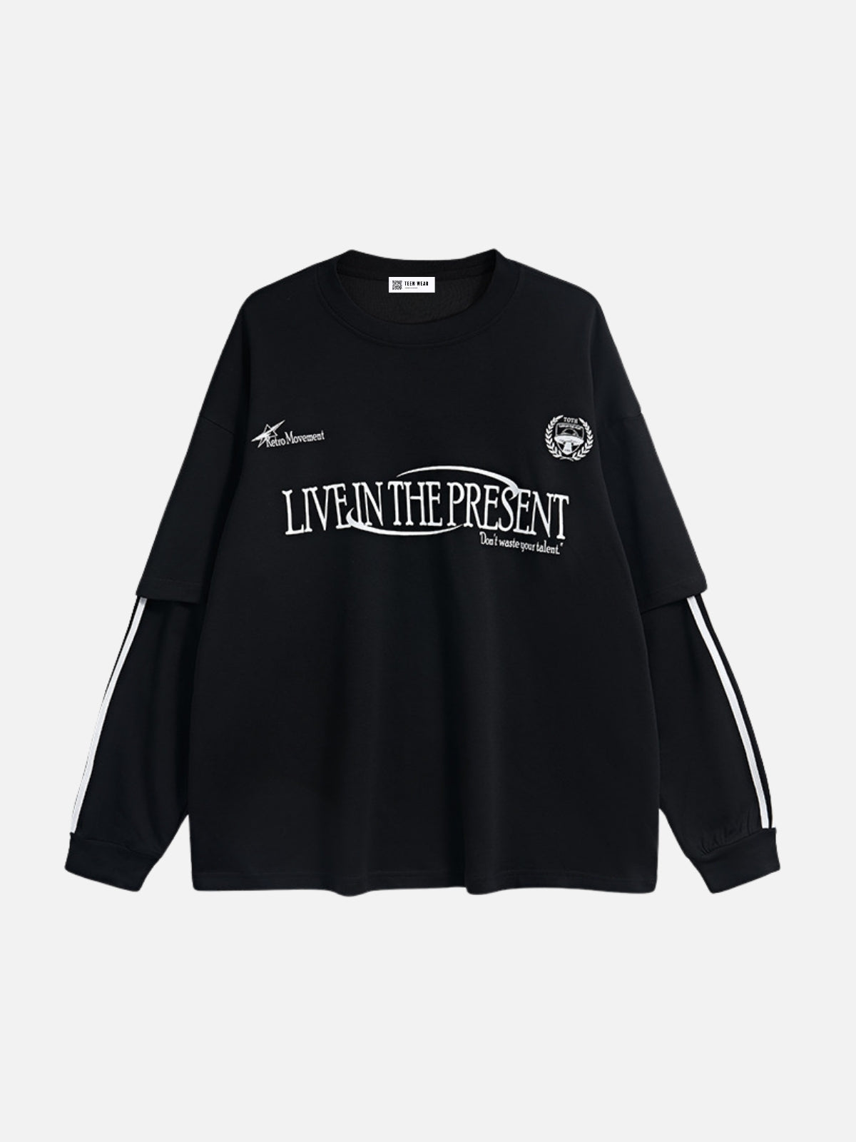THE PRESENT - Oversized Graphic Long Sleeve T-Shirt Black | TEENWEAR.EU