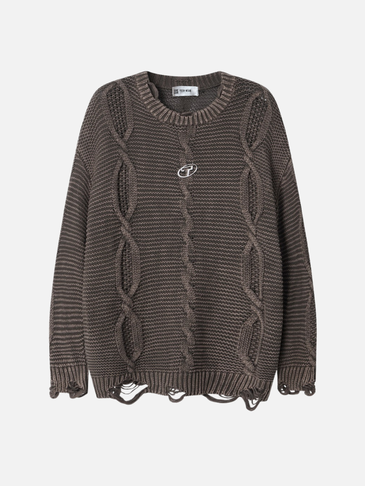 CHAINED - Oversized Embroidered Sweater Brown | TEENWEAR.EU