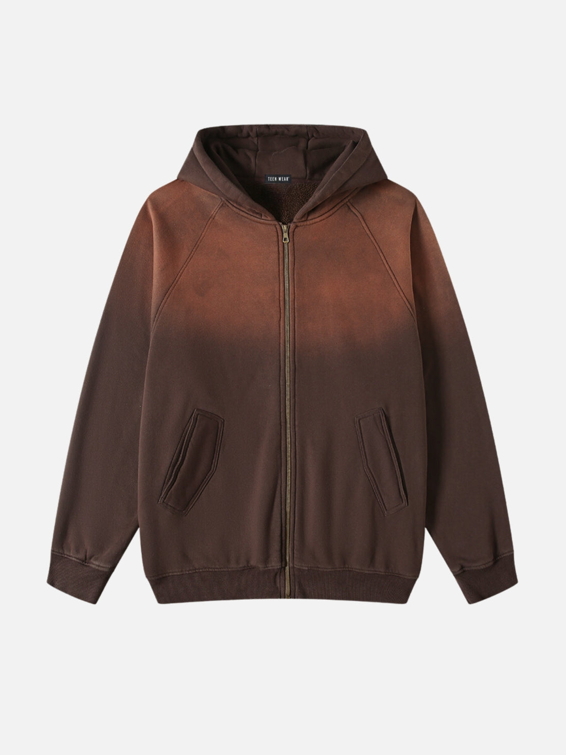 LOROPO - Oversized Washed Zip Up Hoodie Brown | TEENWEAR.EU