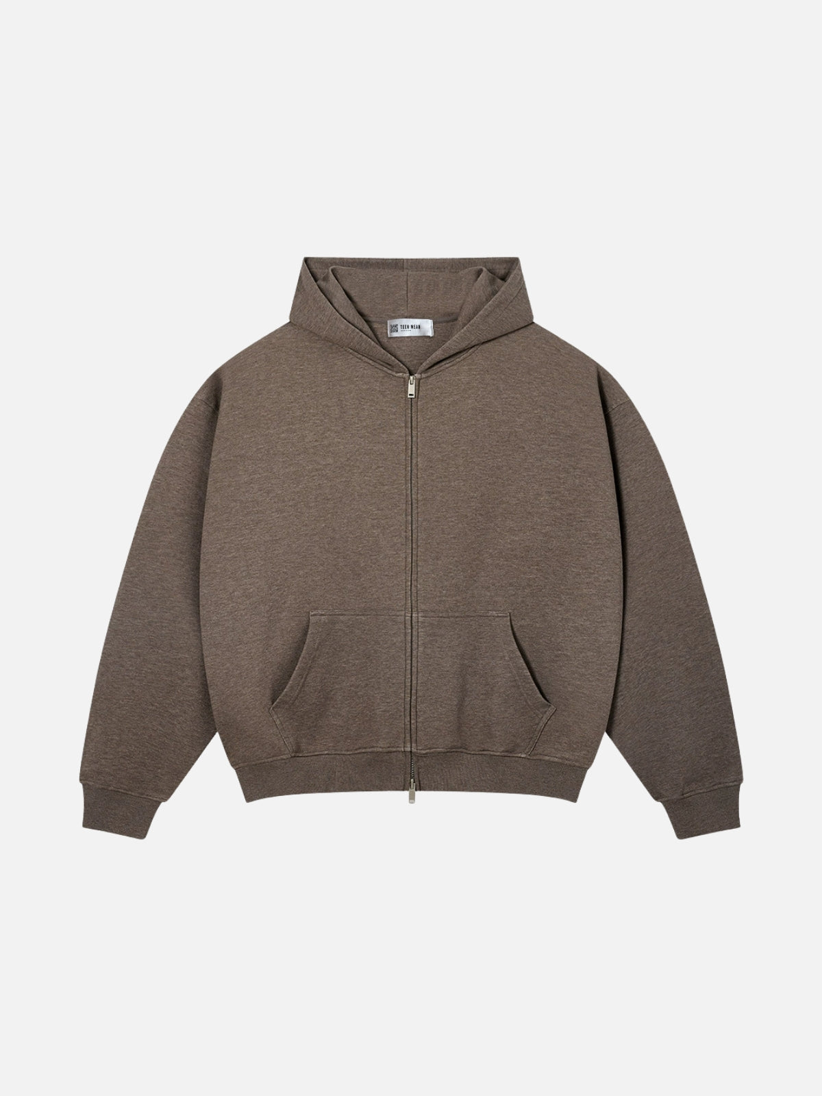 BASICALO - Oversized Cropped Basic Zip Up Hoodie Brown | Teenwear.eu