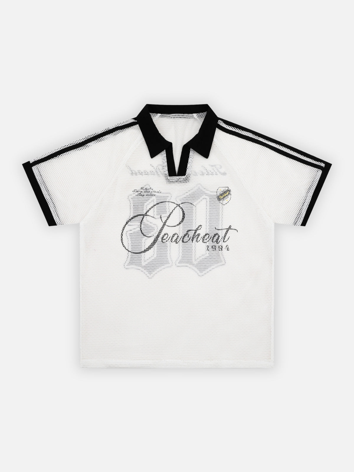 PEACHEAT - Oversized Graphic Polo Jersey Shirt White | Teenwear.eu