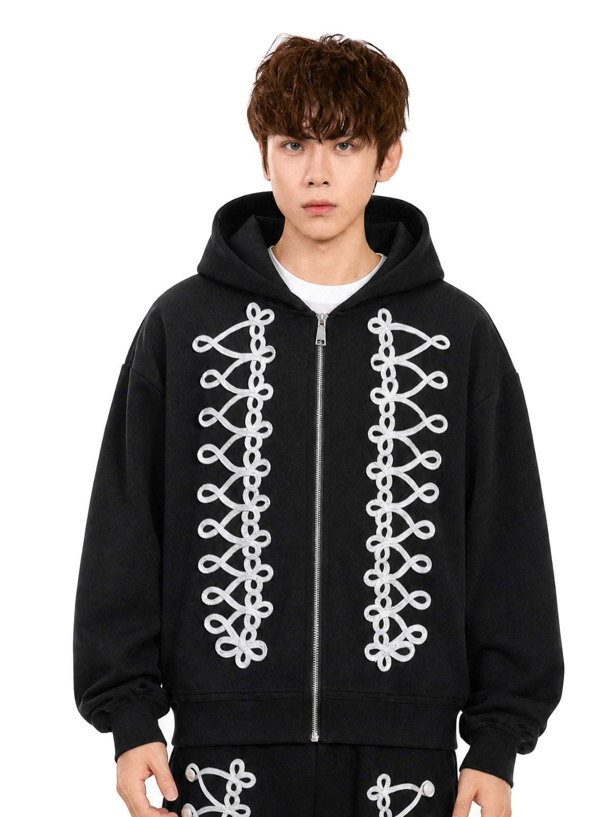 BONES - Oversized Embroidered Zip Up Hooded Jacket