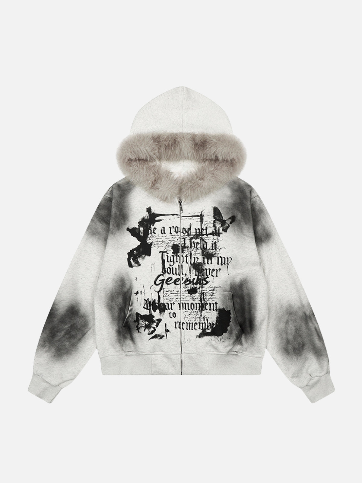 FLUFFY - Oversized Print Zip Up Hoodie